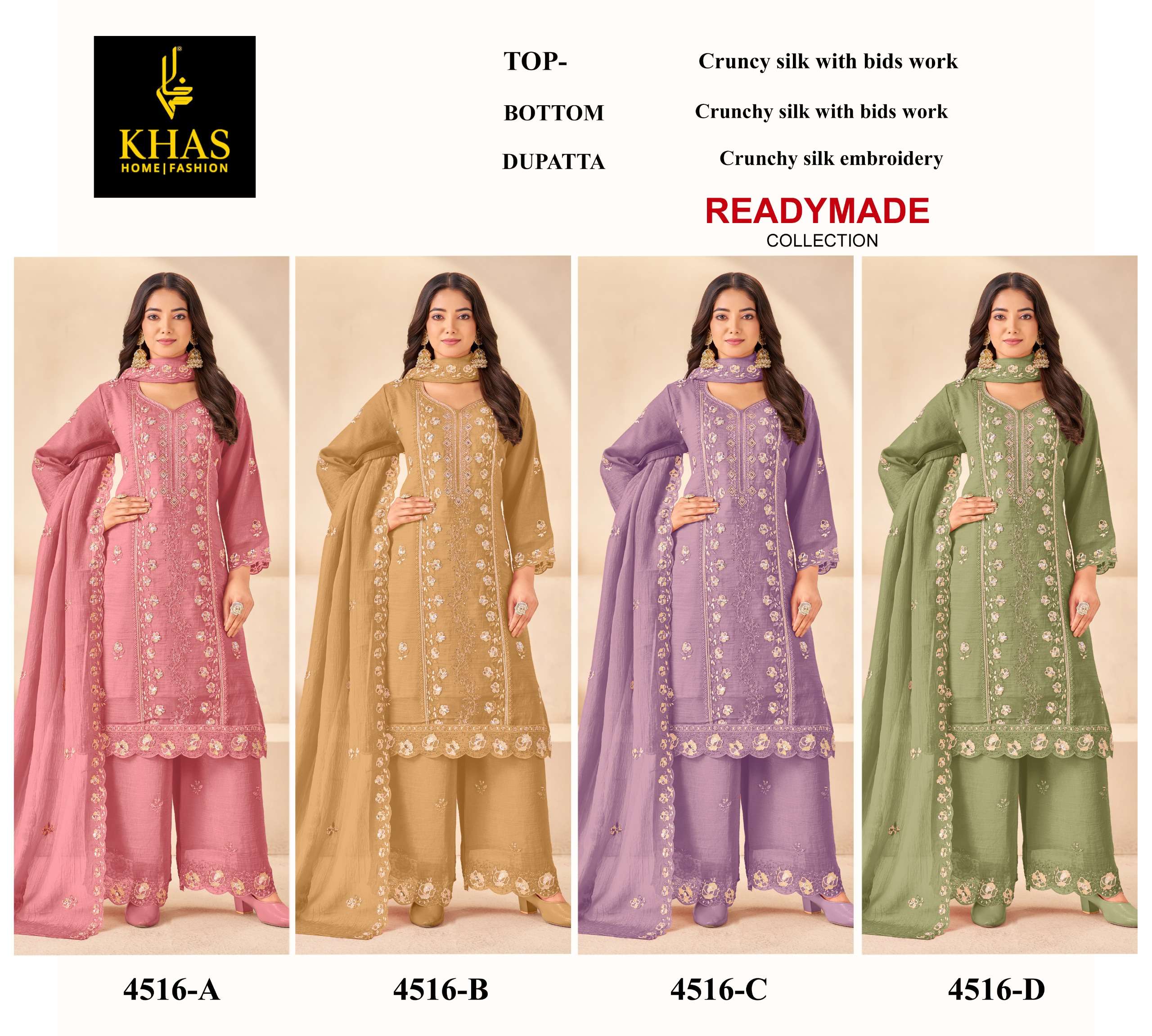 KHAS FASHION D NO 4516 SILK WITH HEAVY EMBROIDERY DESIGNER PAKISTANI SUIT