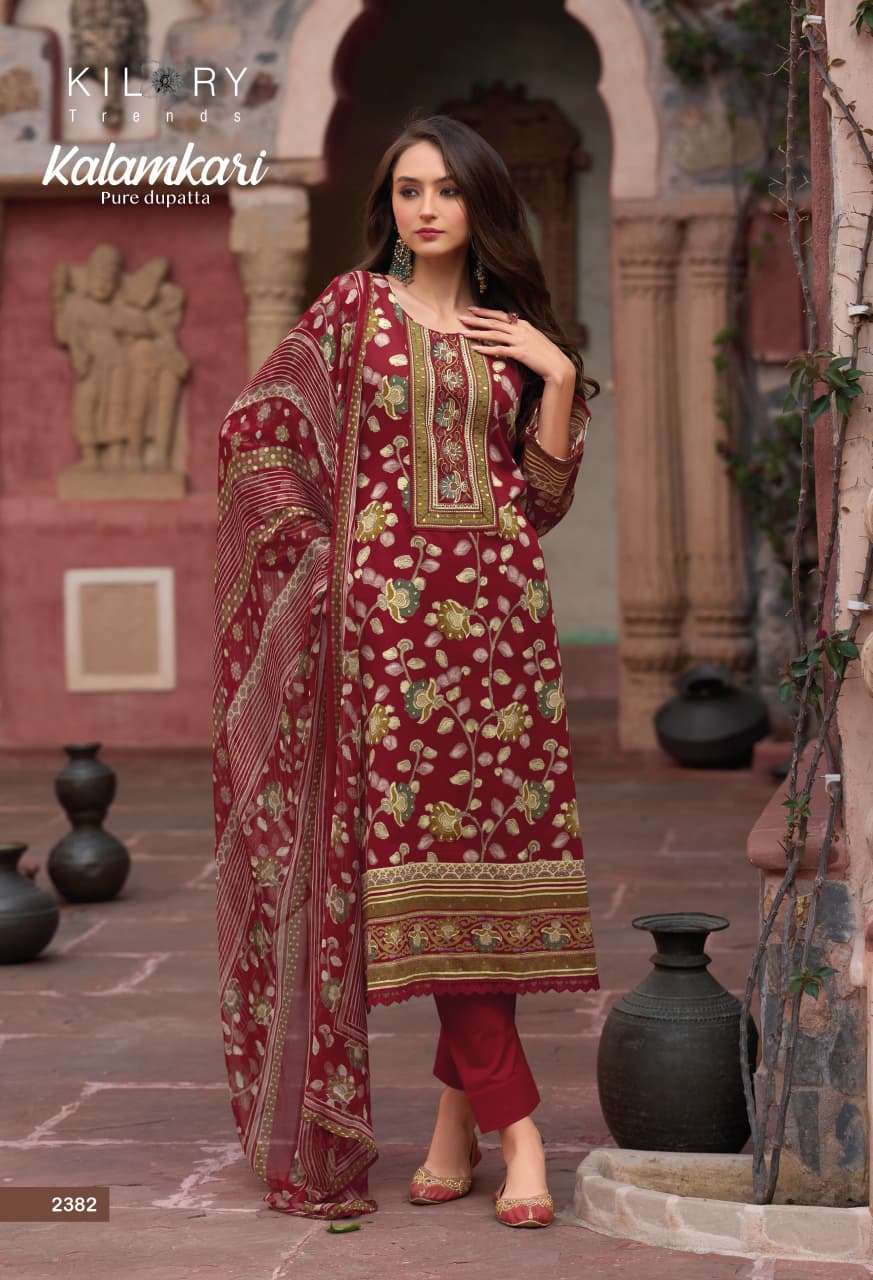 KILORY TRENDS KALAMKARI JAM COTTON DIGITAL PRINT WITH FANCY WORK SUIT