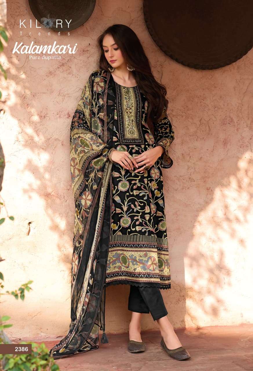 KILORY TRENDS KALAMKARI JAM COTTON DIGITAL PRINT WITH FANCY WORK SUIT