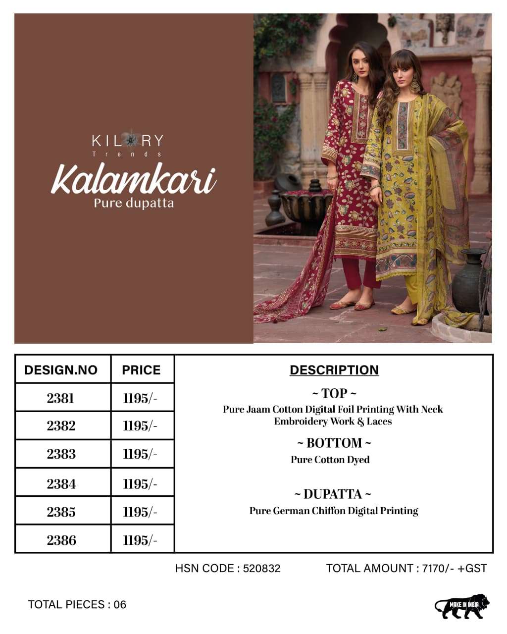 KILORY TRENDS KALAMKARI JAM COTTON DIGITAL PRINT WITH FANCY WORK SUIT