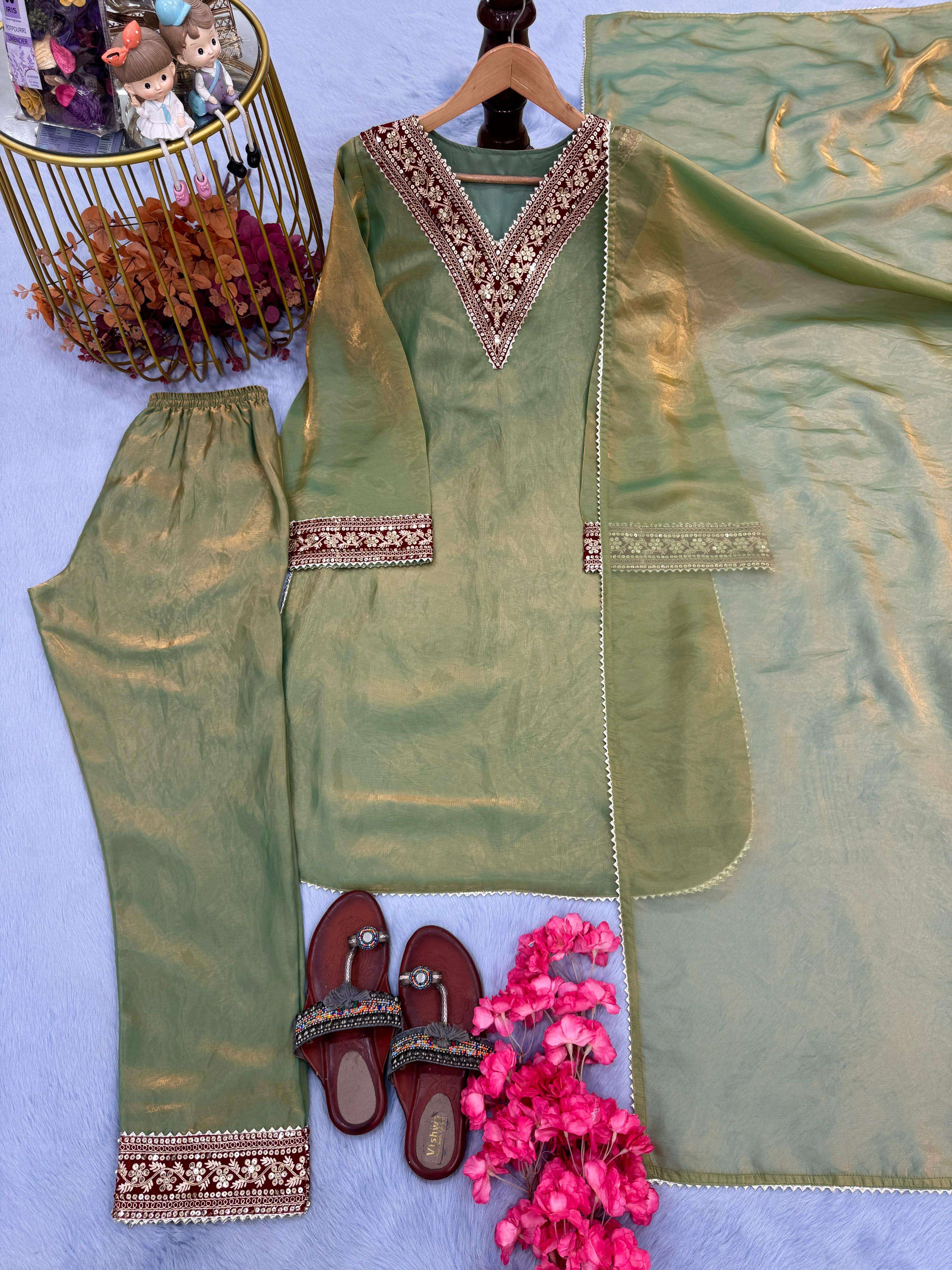 LADY LOOK 013 SILK SEQUENCE EMBROIDERY DESIGNER WORK PARTY WEAR LADIES SUIT