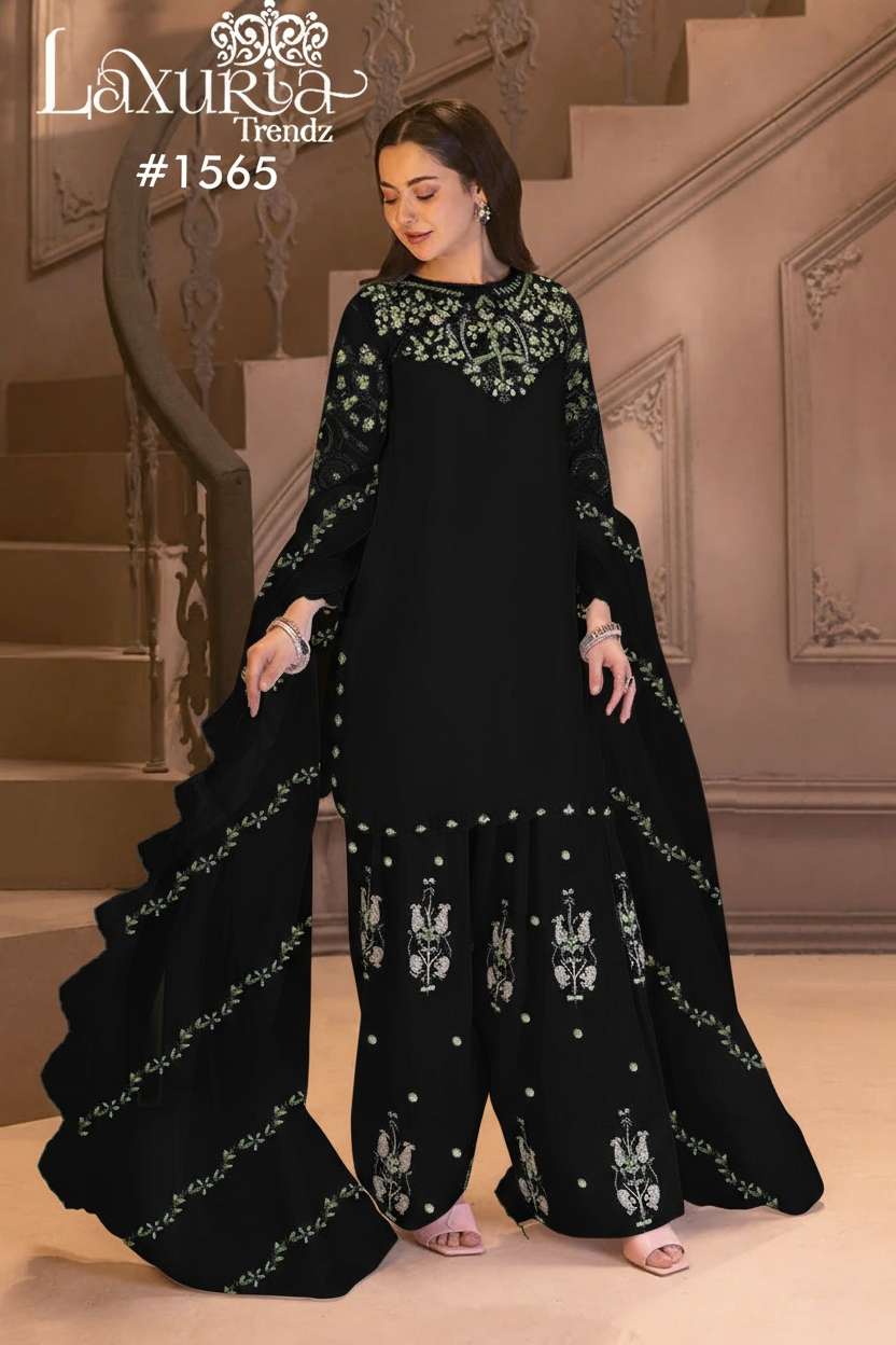 LAXURIA TRENDZ D NO 1565 SATIN EMBROIDERY DESIGNER WEDDING WEAR SUIT