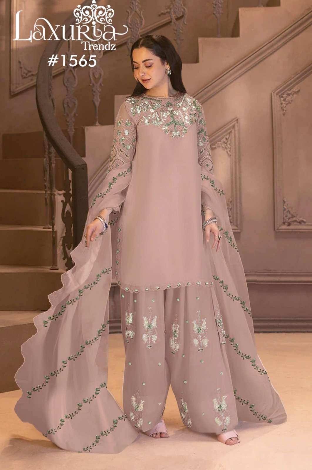 LAXURIA TRENDZ D NO 1565 SATIN EMBROIDERY DESIGNER WEDDING WEAR SUIT