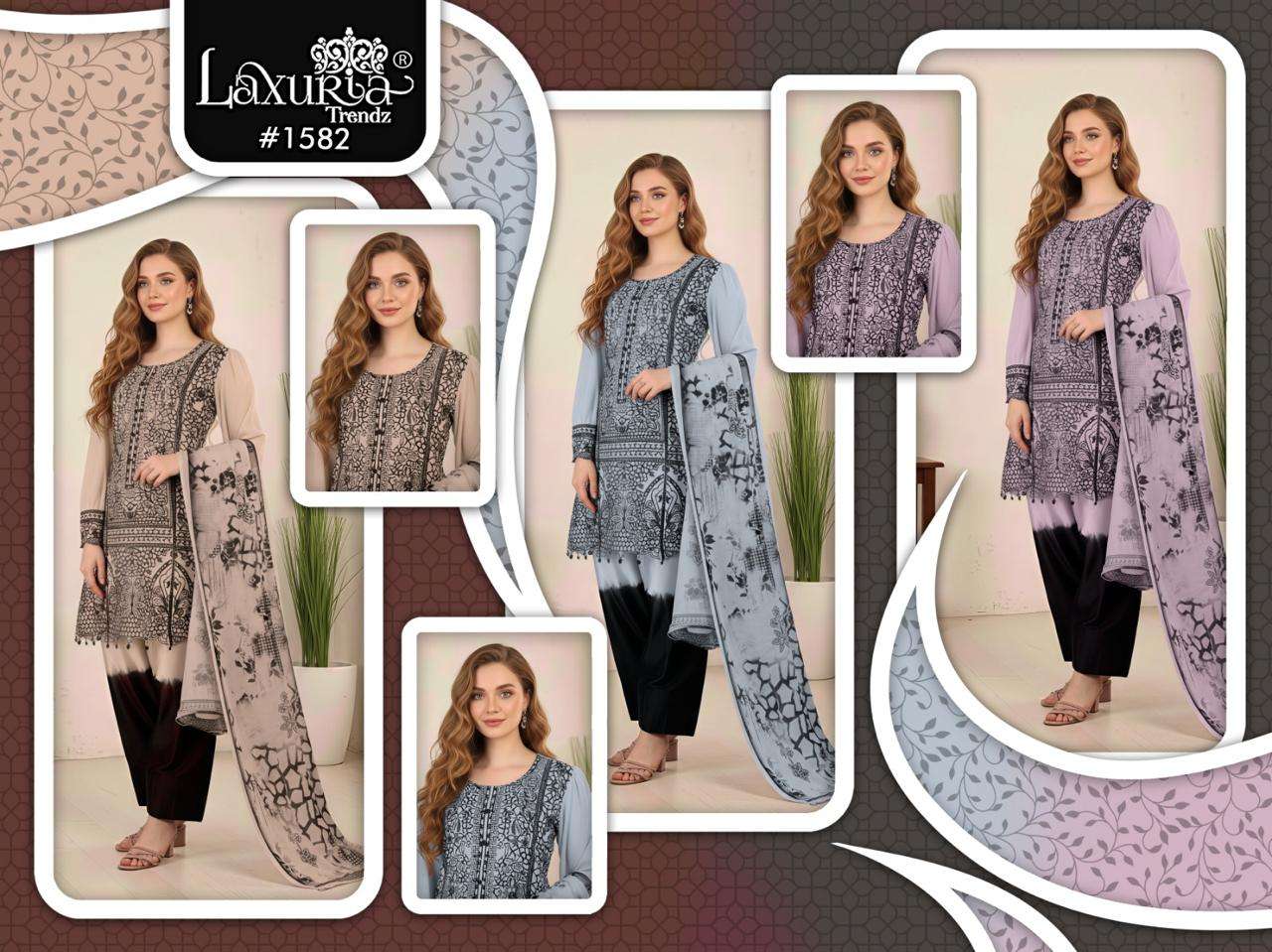 LAXURIA TRENDZ D NO 1582 GEORGETTE EMBROIDERY DESIGNER PAKISTANI SUIT