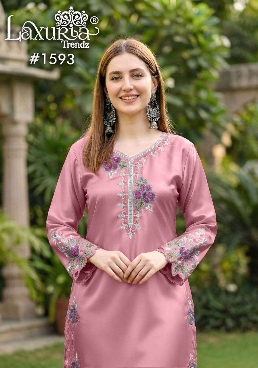 LAXURIA TRENDZ D NO 1593 SATIN BEAUTIFUL EMBROIDERY DESIGNER PAKISTANI SUIT