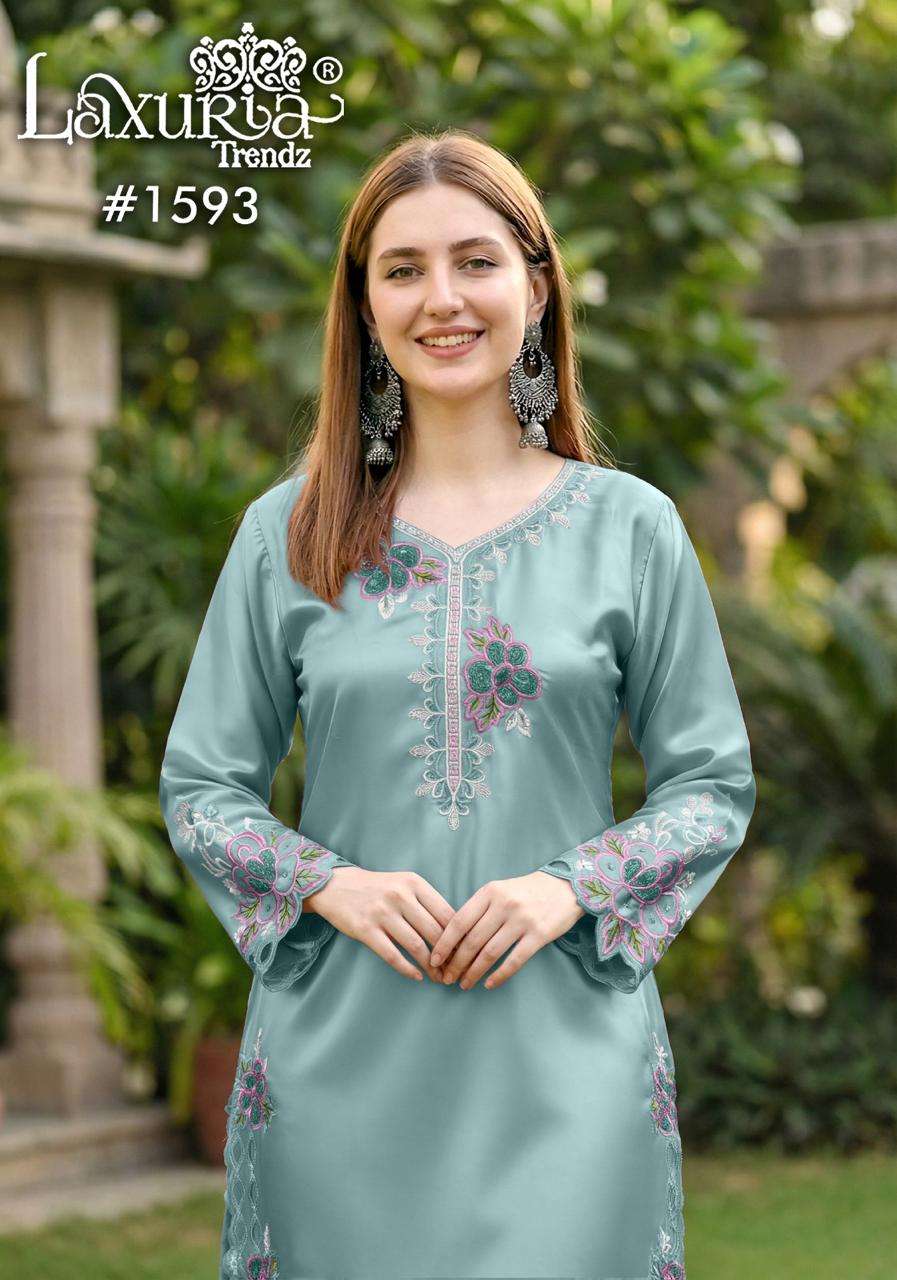 LAXURIA TRENDZ D NO 1593 SATIN BEAUTIFUL EMBROIDERY DESIGNER PAKISTANI SUIT