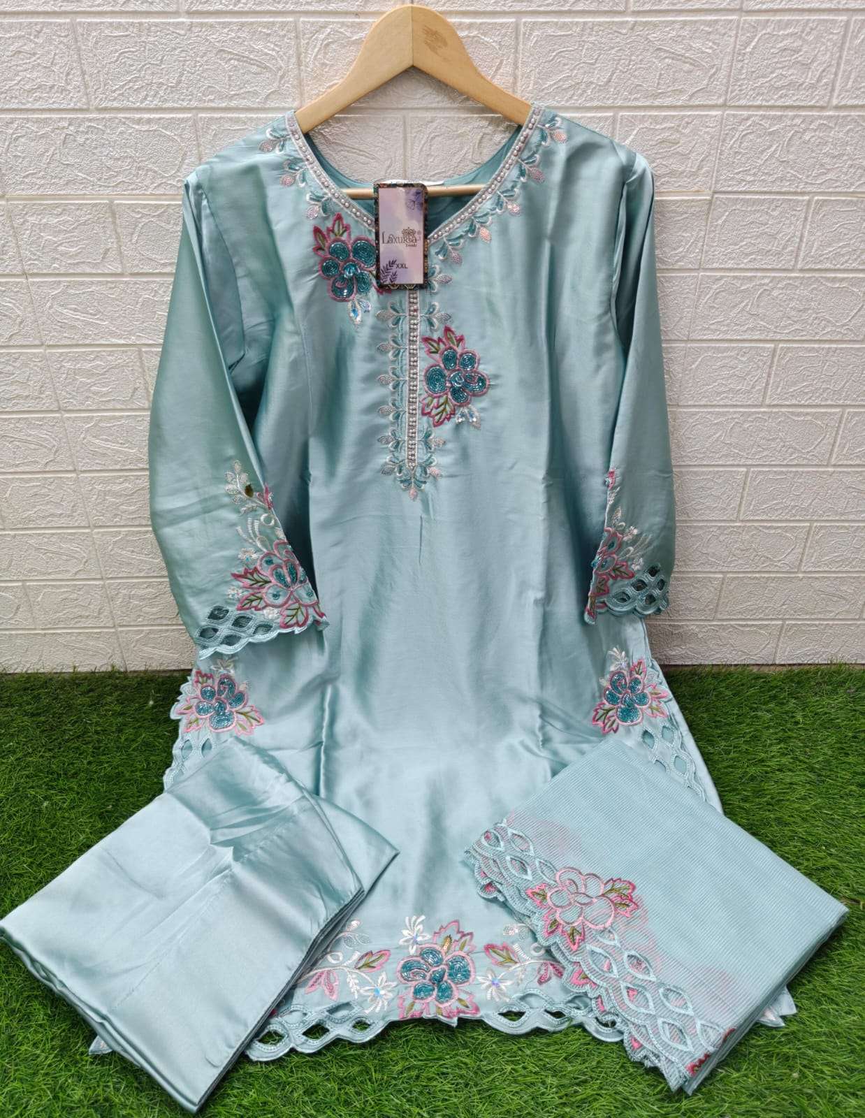 LAXURIA TRENDZ D NO 1593 SATIN BEAUTIFUL EMBROIDERY DESIGNER PAKISTANI SUIT