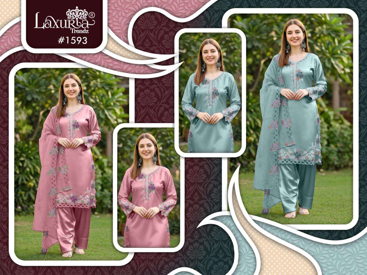 LAXURIA TRENDZ D NO 1593 SATIN BEAUTIFUL EMBROIDERY DESIGNER PAKISTANI SUIT