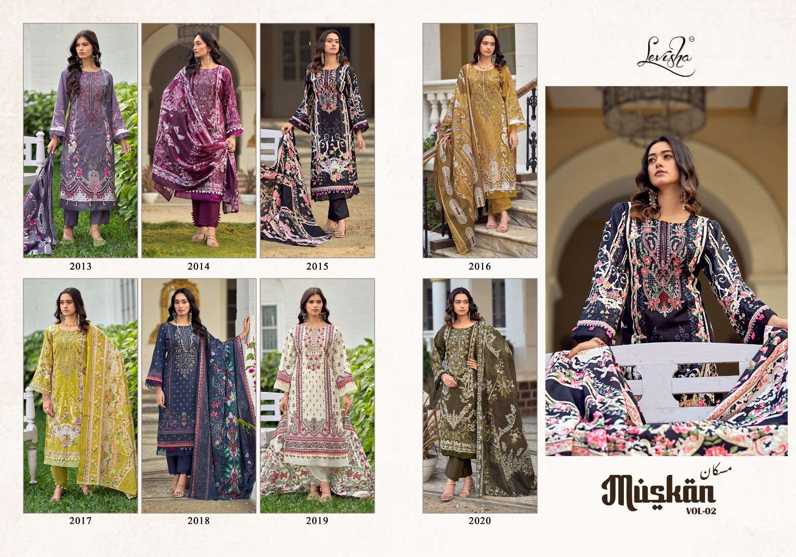 LEVISHA MUSKAN VOL 2 COTTON DIGITAL PAKISTANI STYLE PRINT WITH FANCY WORK SUIT