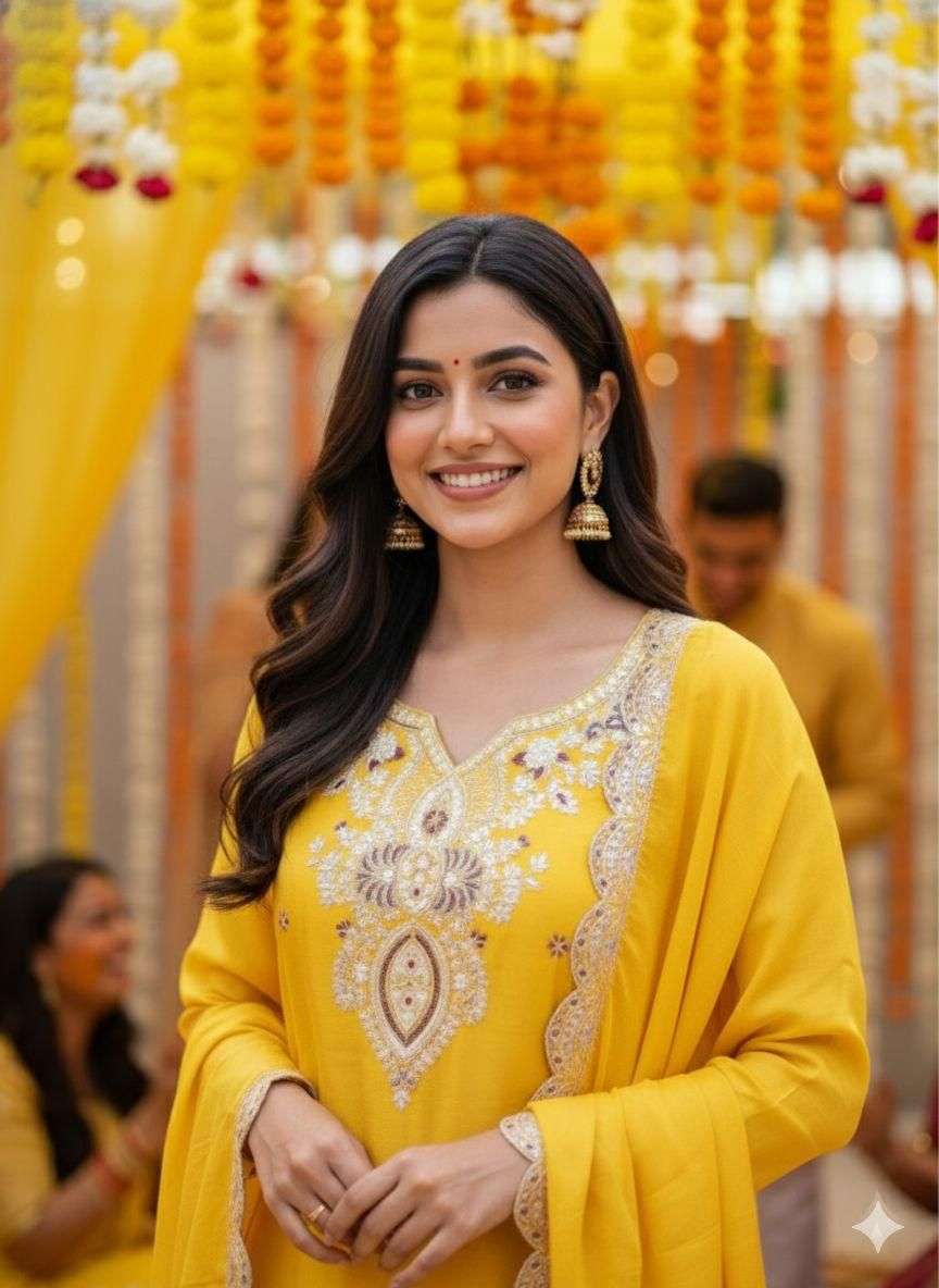 LG 2058 HEAVY BEAUTIFUL DESIGNER LOOK WEDDING HALDI FUNCTION WEAR SUIT