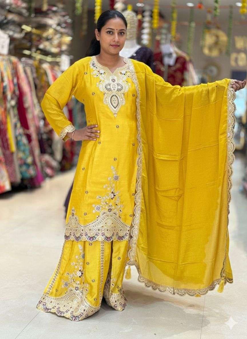 LG 2058 HEAVY BEAUTIFUL DESIGNER LOOK WEDDING HALDI FUNCTION WEAR SUIT