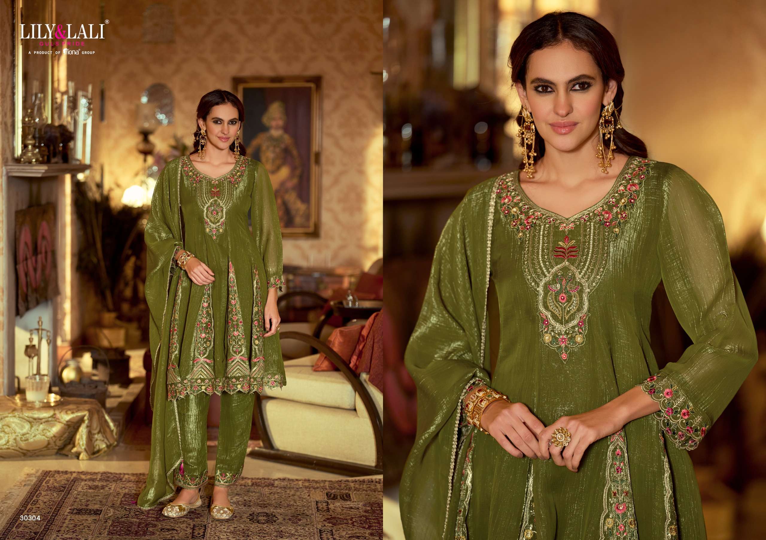 LILY AND LALI GULNAR SILK EMBROIDERY DESIGNER READY MADE SUIT