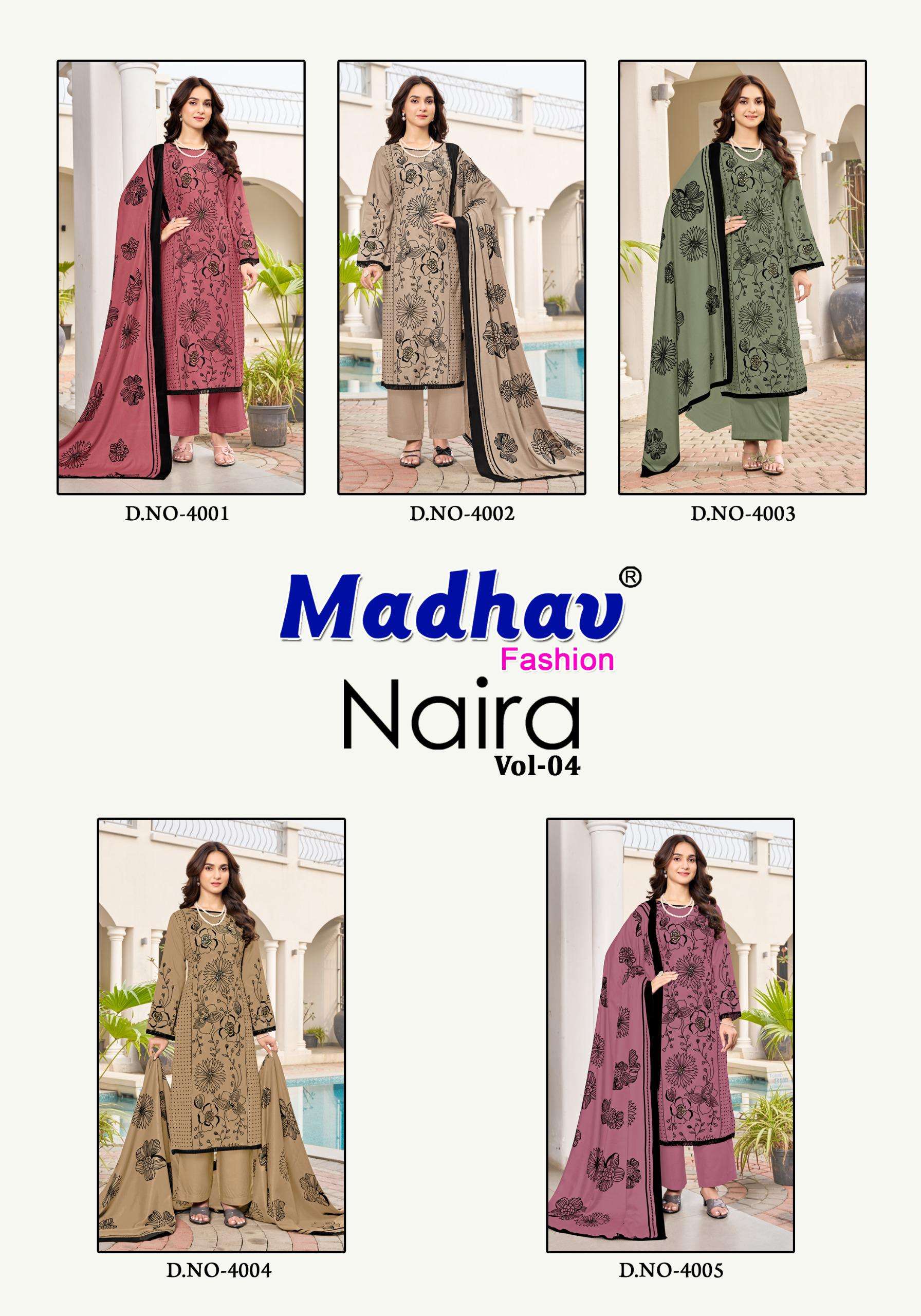 MADHAV FASHION NAIRA VOL 4 RAYON PRINTED LADIES SUIT	