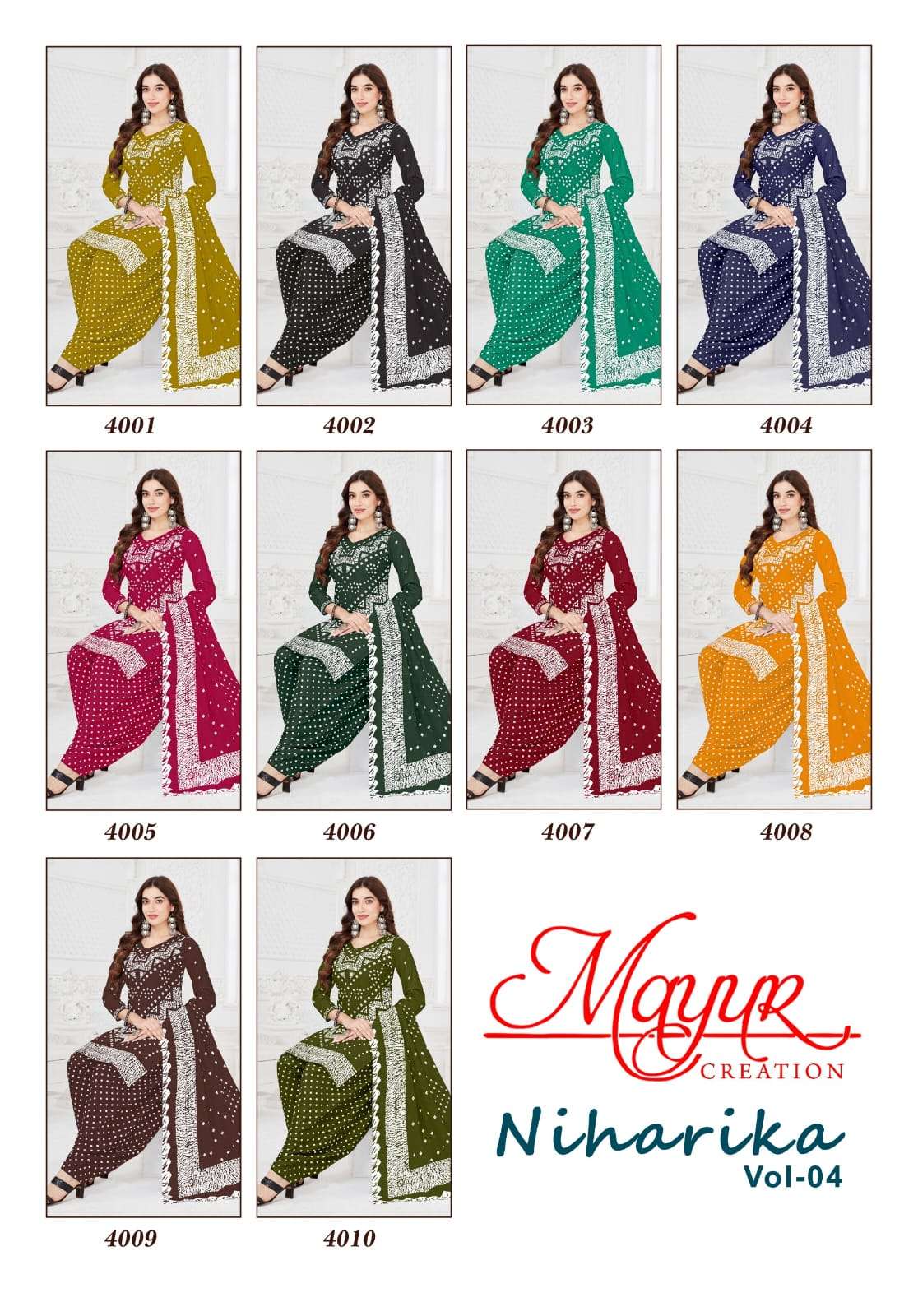 MAYUR CREATION NIHARIKA VOL 4 COTTON BANDHANI PRINT PATIYALA DRESS 
