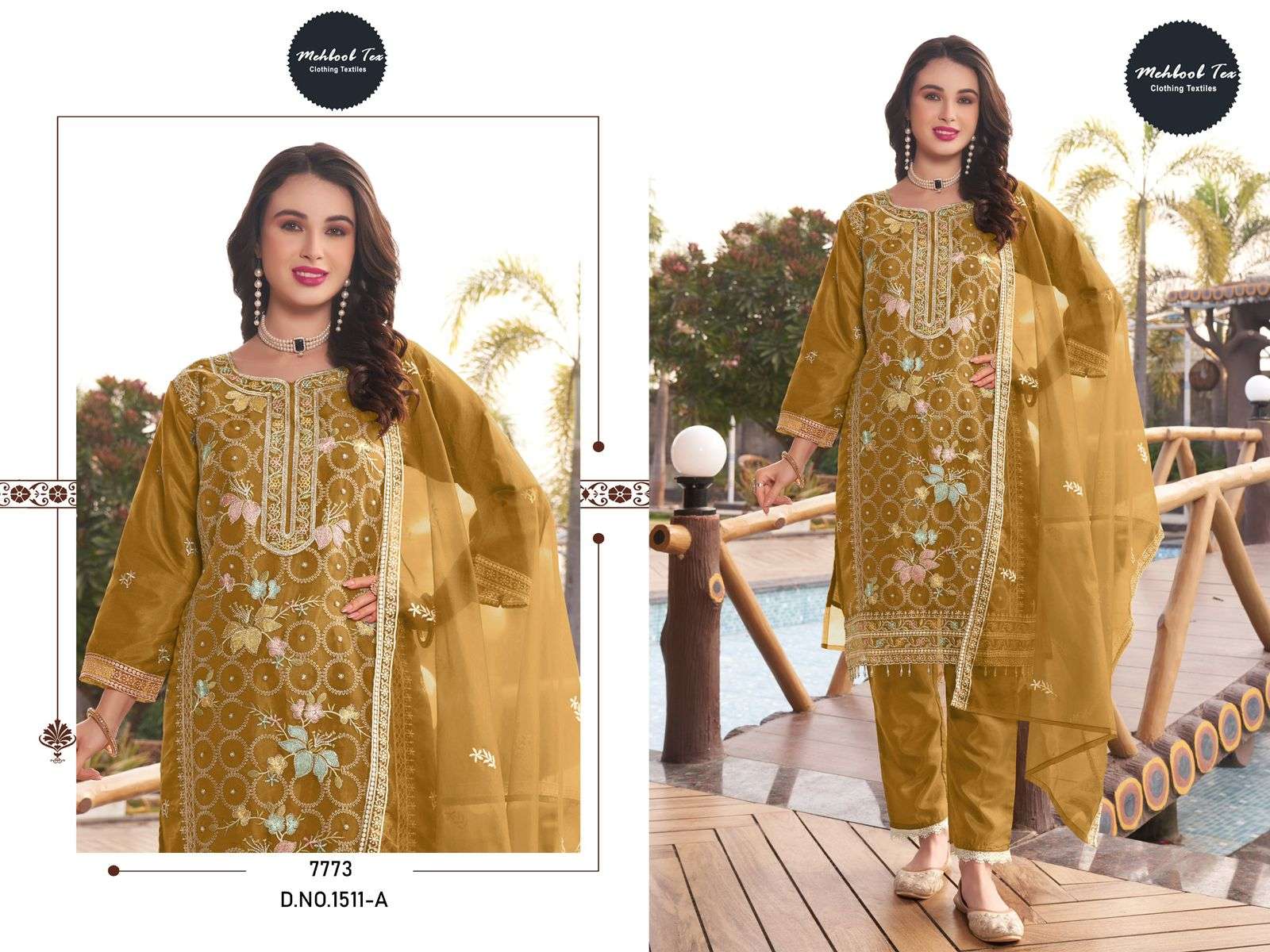 MEHBOOB  TEX D NO 1511 ORGANZA EMBROIDERY DESIGNER PAKISTANI SUIT