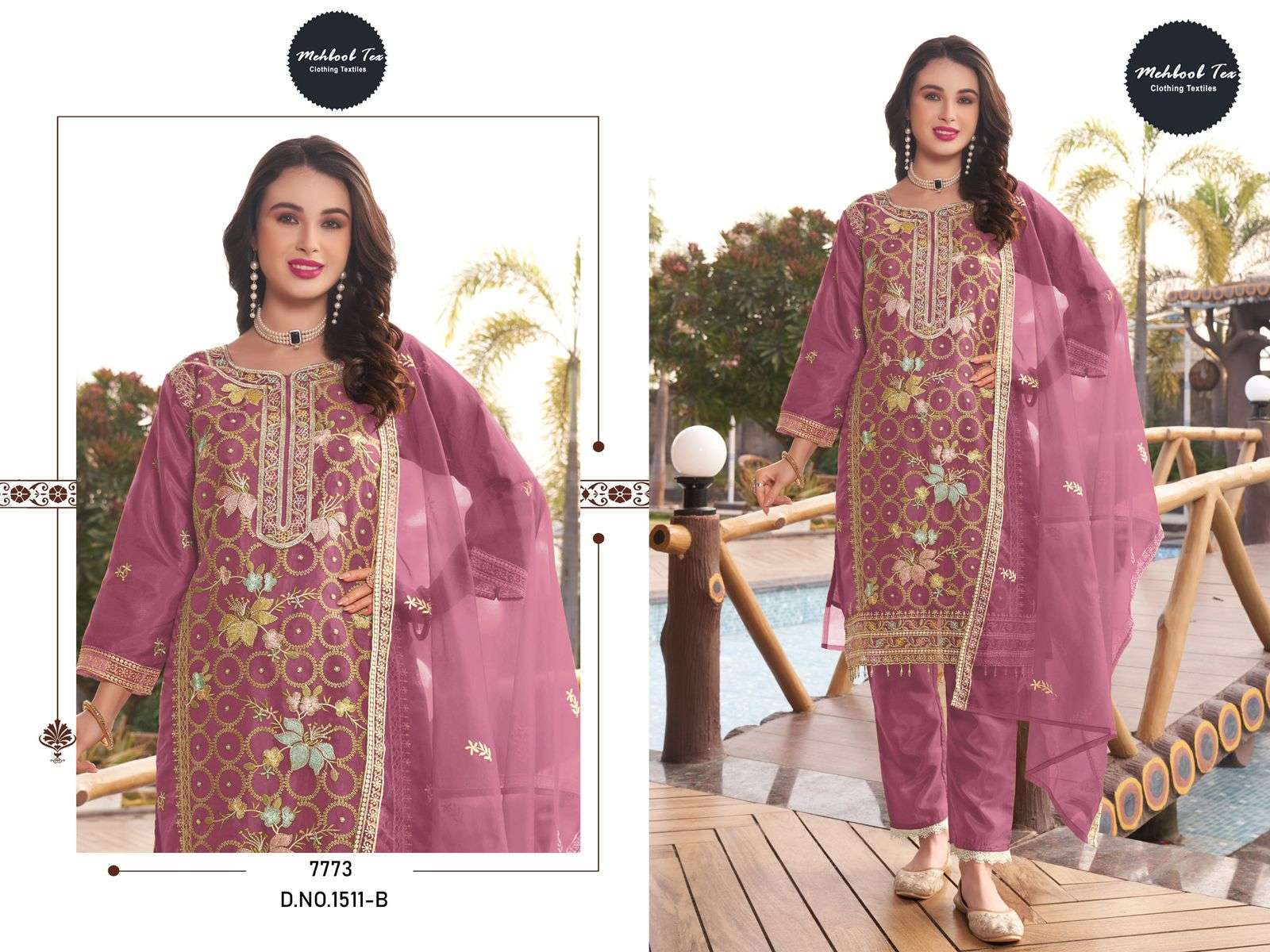 MEHBOOB  TEX D NO 1511 ORGANZA EMBROIDERY DESIGNER PAKISTANI SUIT