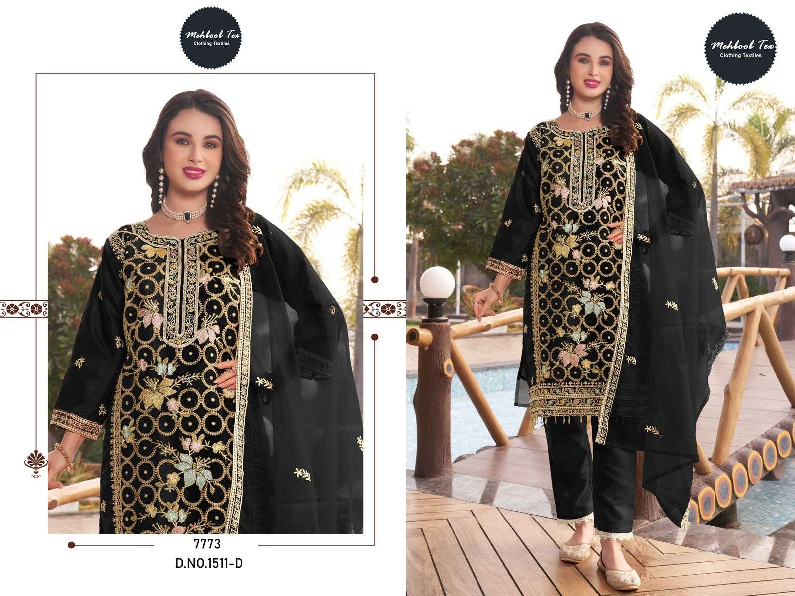 MEHBOOB  TEX D NO 1511 ORGANZA EMBROIDERY DESIGNER PAKISTANI SUIT