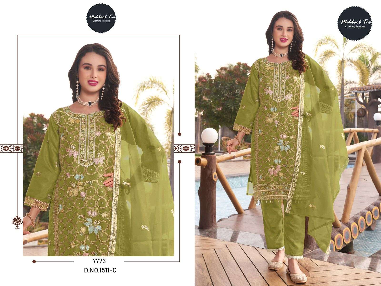 MEHBOOB  TEX D NO 1511 ORGANZA EMBROIDERY DESIGNER PAKISTANI SUIT