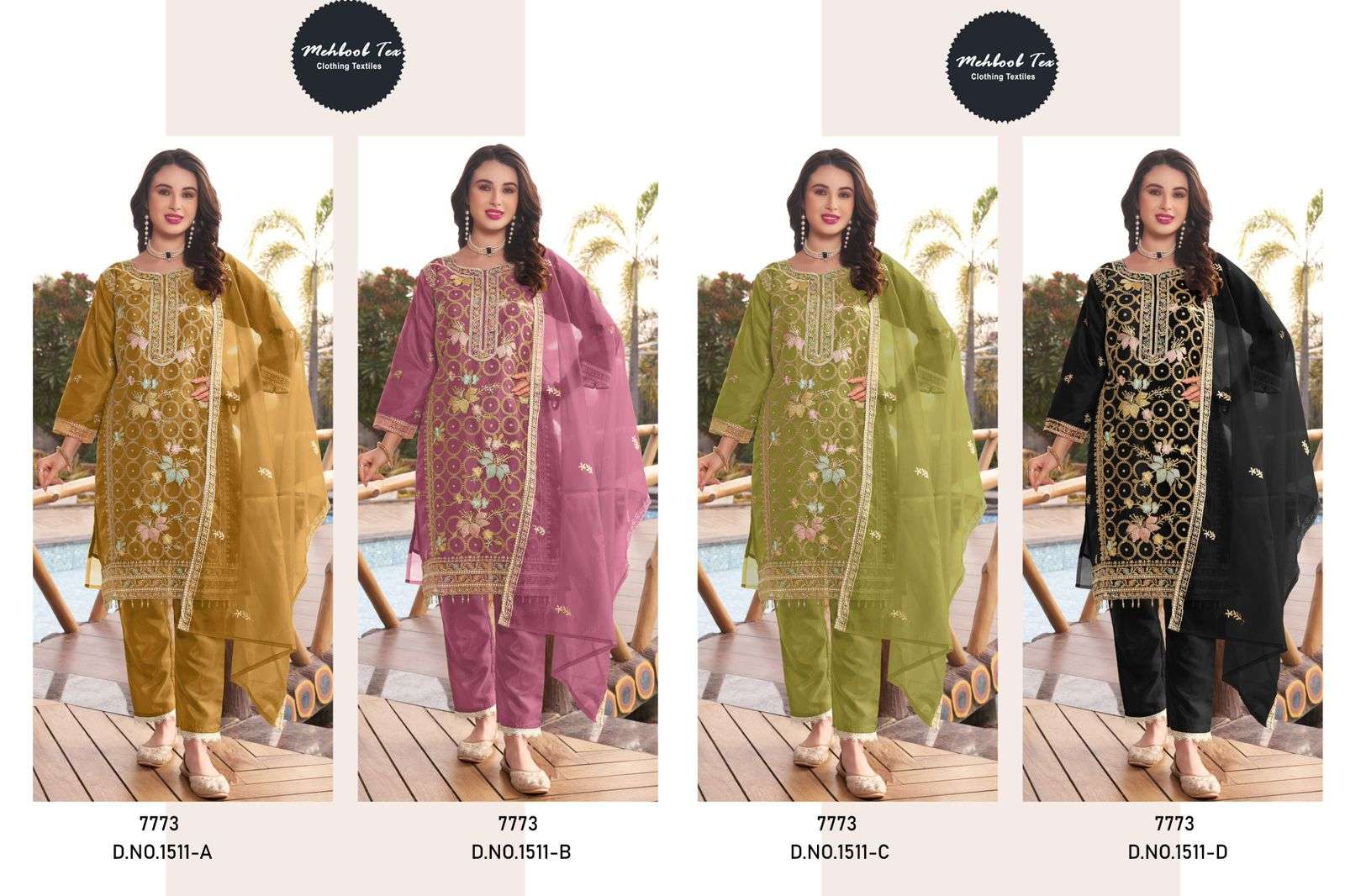 MEHBOOB  TEX D NO 1511 ORGANZA EMBROIDERY DESIGNER PAKISTANI SUIT