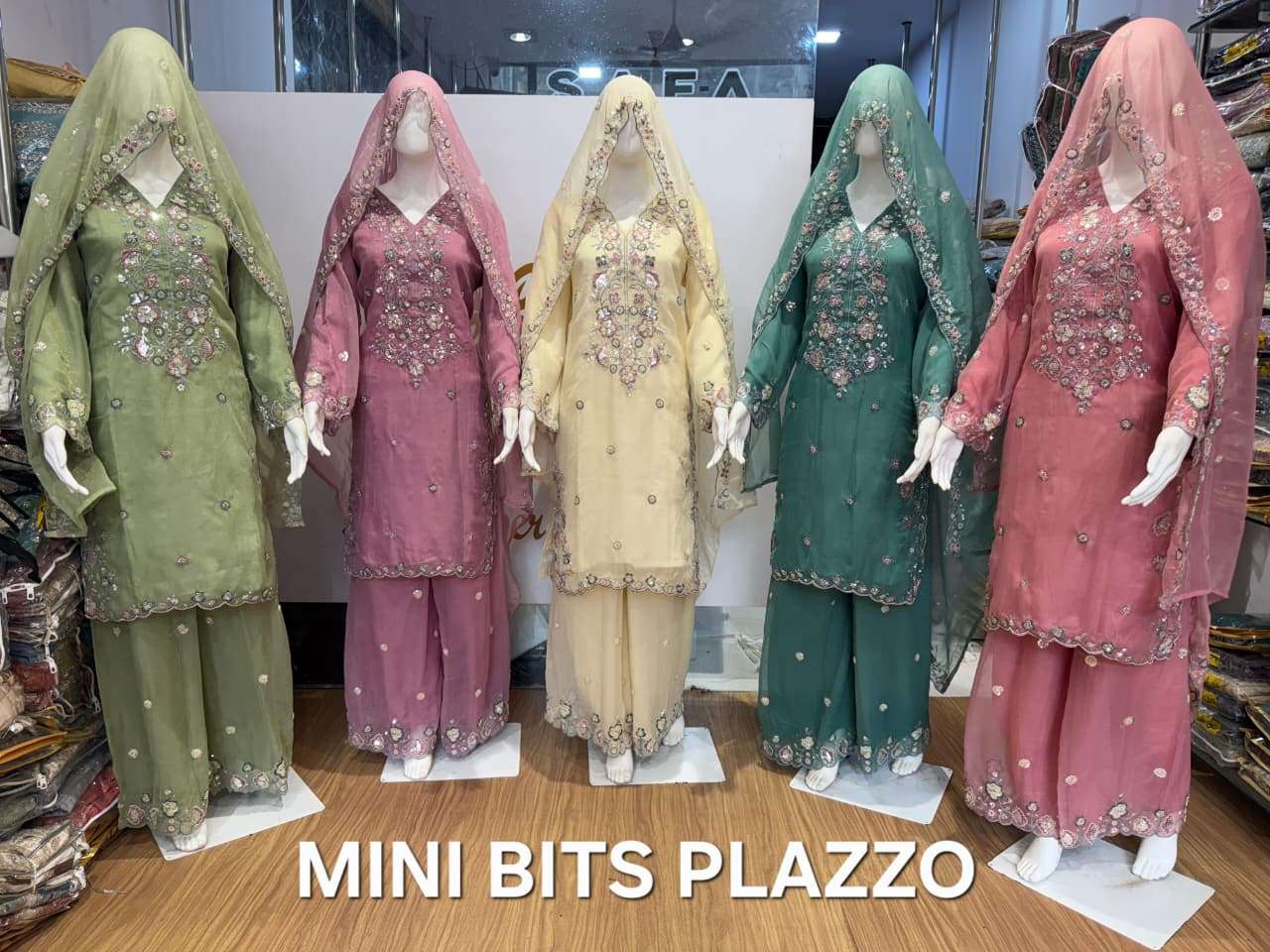 MF MINI BITS PLAZZO HEAVY EMBROIDERY DESIGNER WEDDING WEAR READY MADE PAKISTANI SUIT
