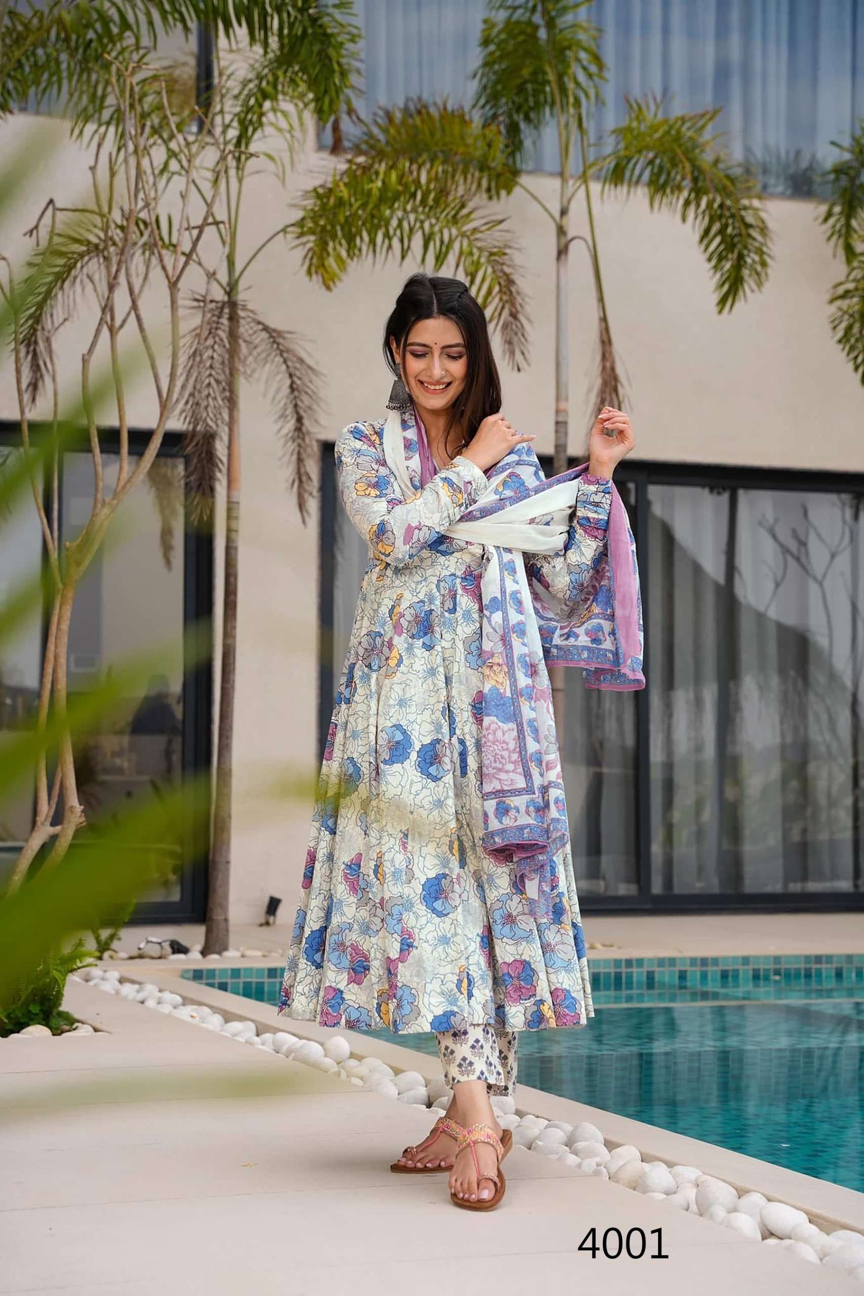 MF VYOMA VOL 4 MUSLIN DIGITAL PRINTED FANCY ANARKALI KURTI  WITH BOTTOM AND DUPATTA 