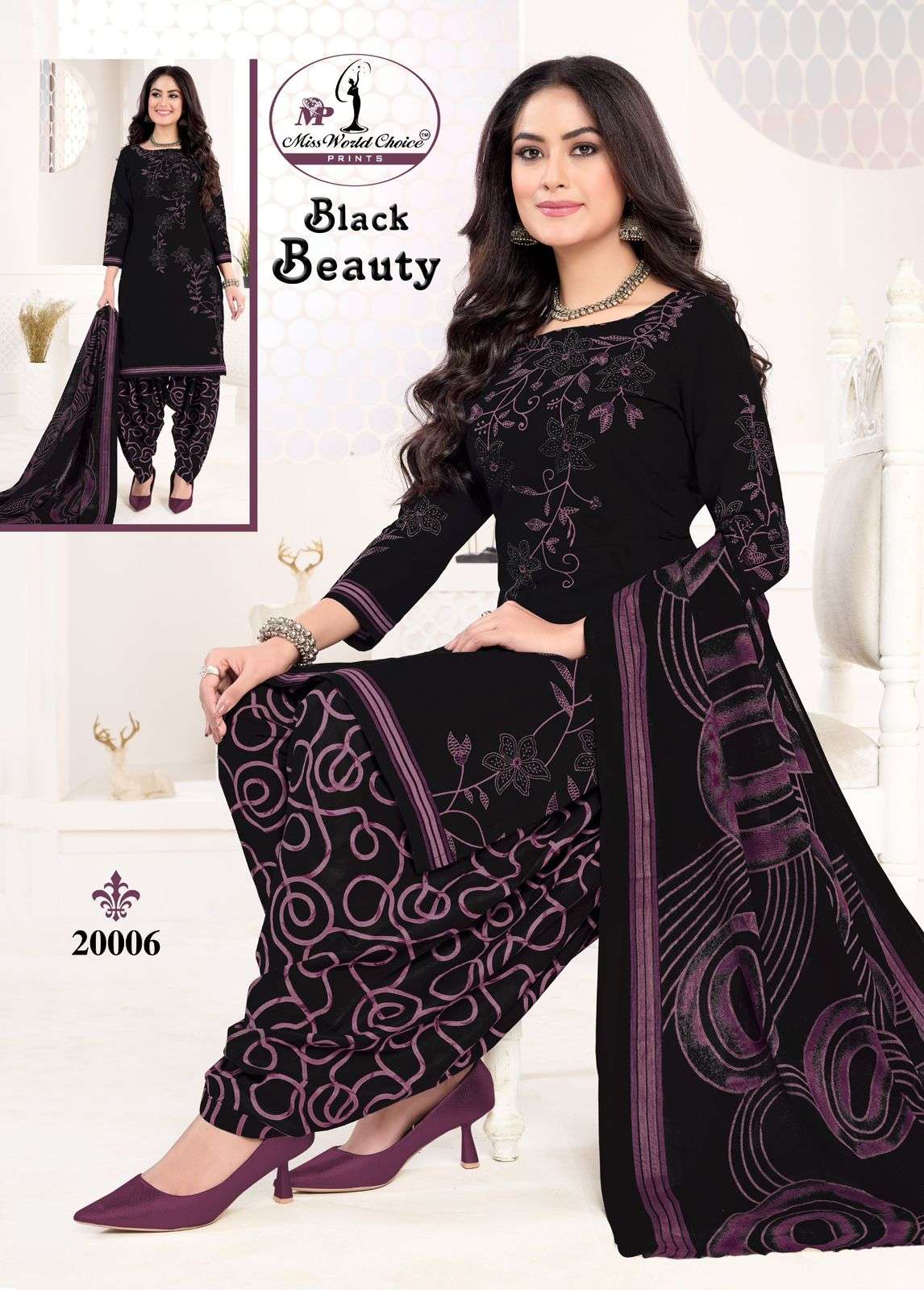 MISS WORLD CHOICE BLACK BEAUTY VOL 2 COTTON BANDHANI PRINT PATIYALA DRESS 