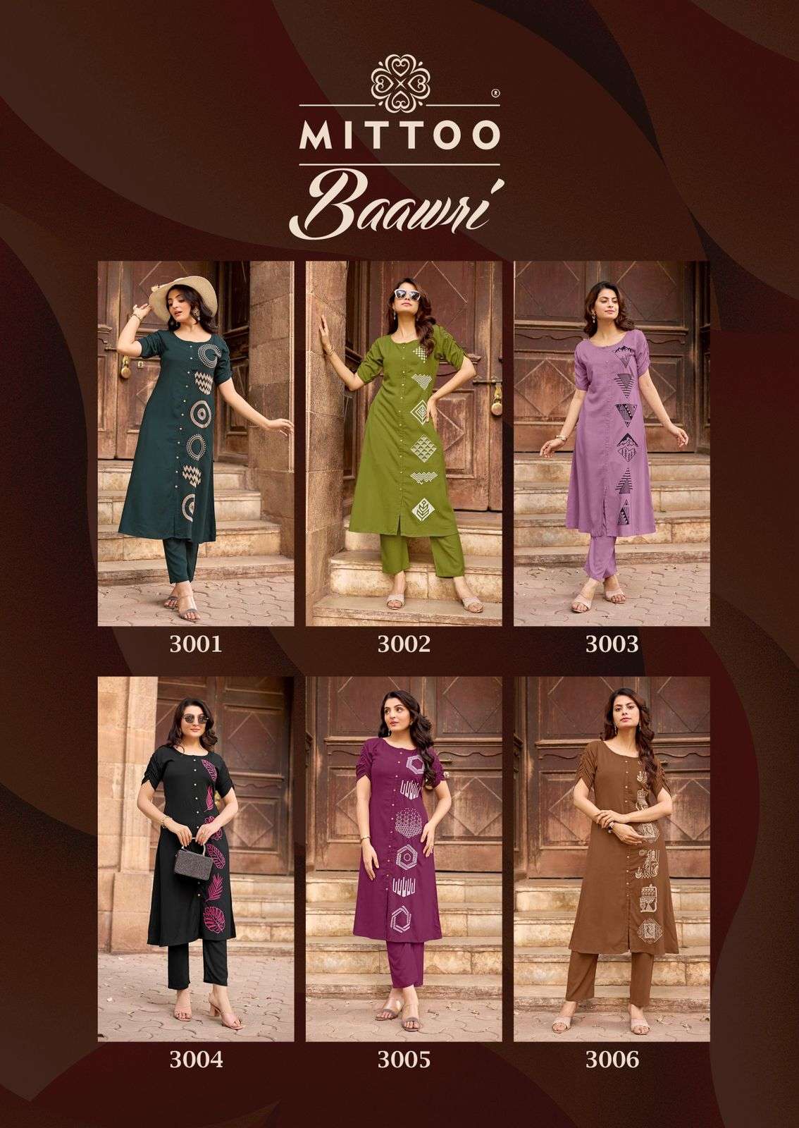 MITTOO BAAWRI RAYON FANCY WORKS LADIES KURTI WITH BOTTOM PAIR 