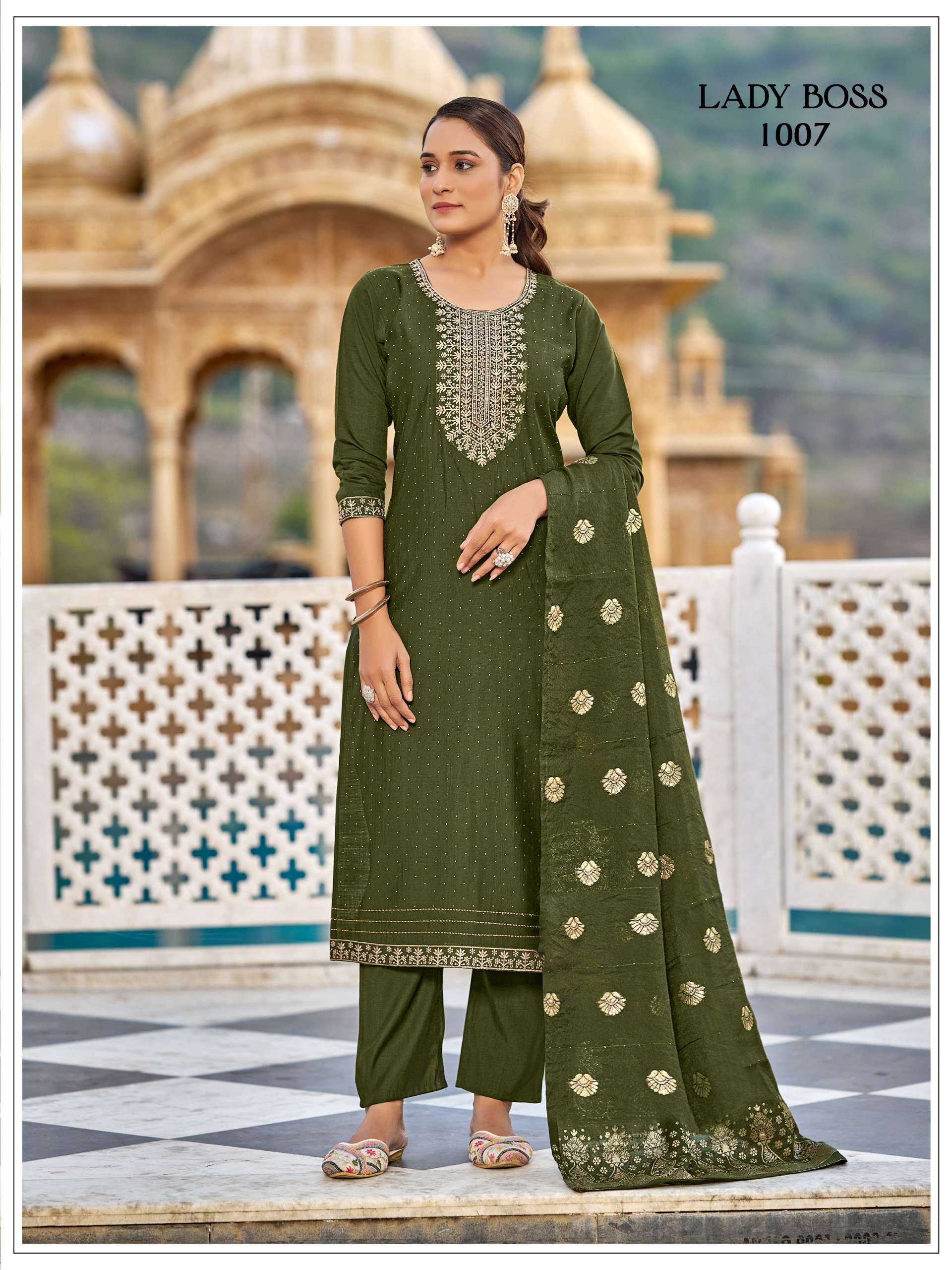 MUKESH LADY BOSS SILK WITH EMBROIDERY DESIGNER WORK LADIES KURTI WITH BOTTOM AND DUPATTA SET 