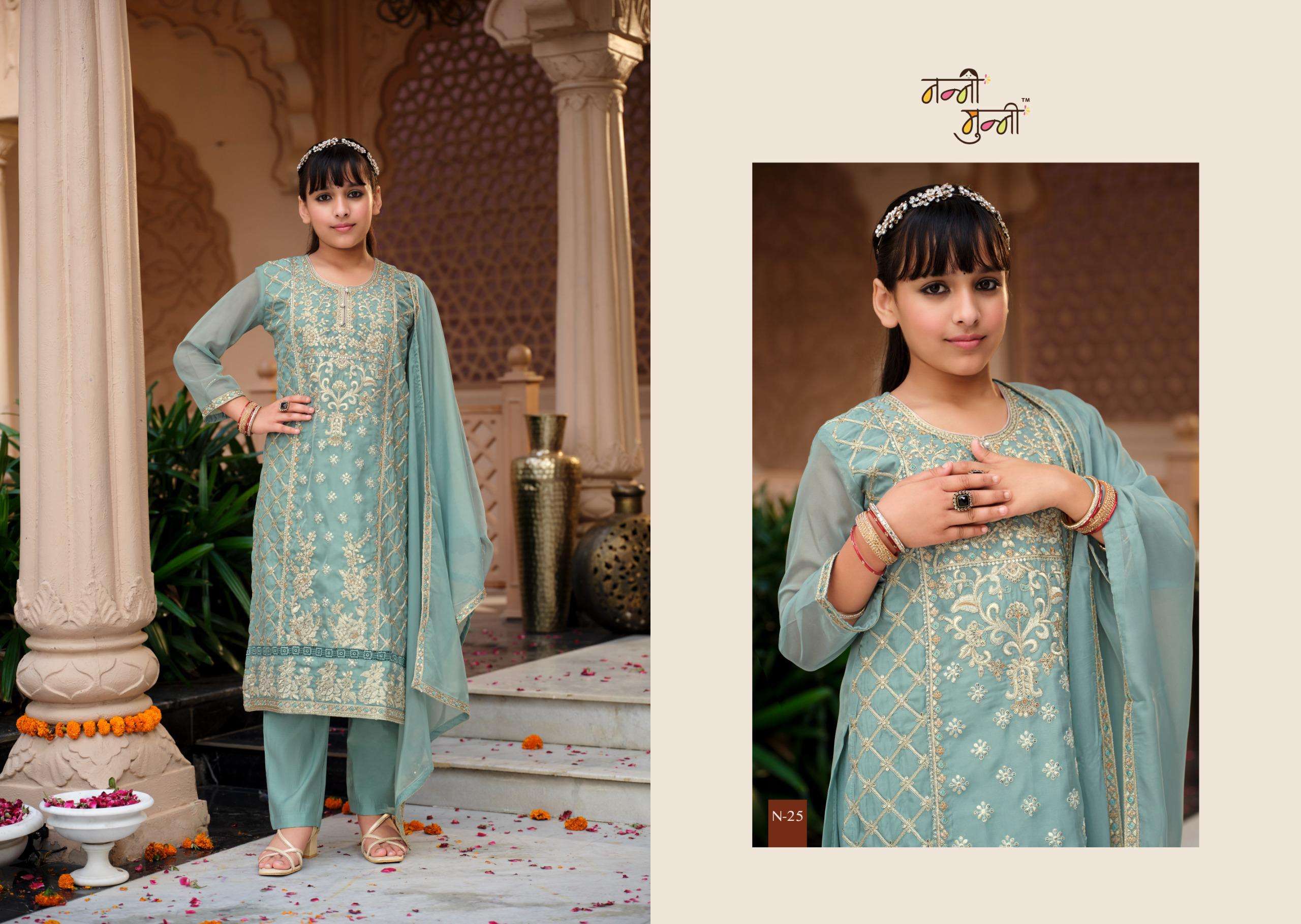 NANNI MUNNI DAZZLE ORGANZA EMBROIDERY DESIGNER KIDS WEAR READY MADE SUIT