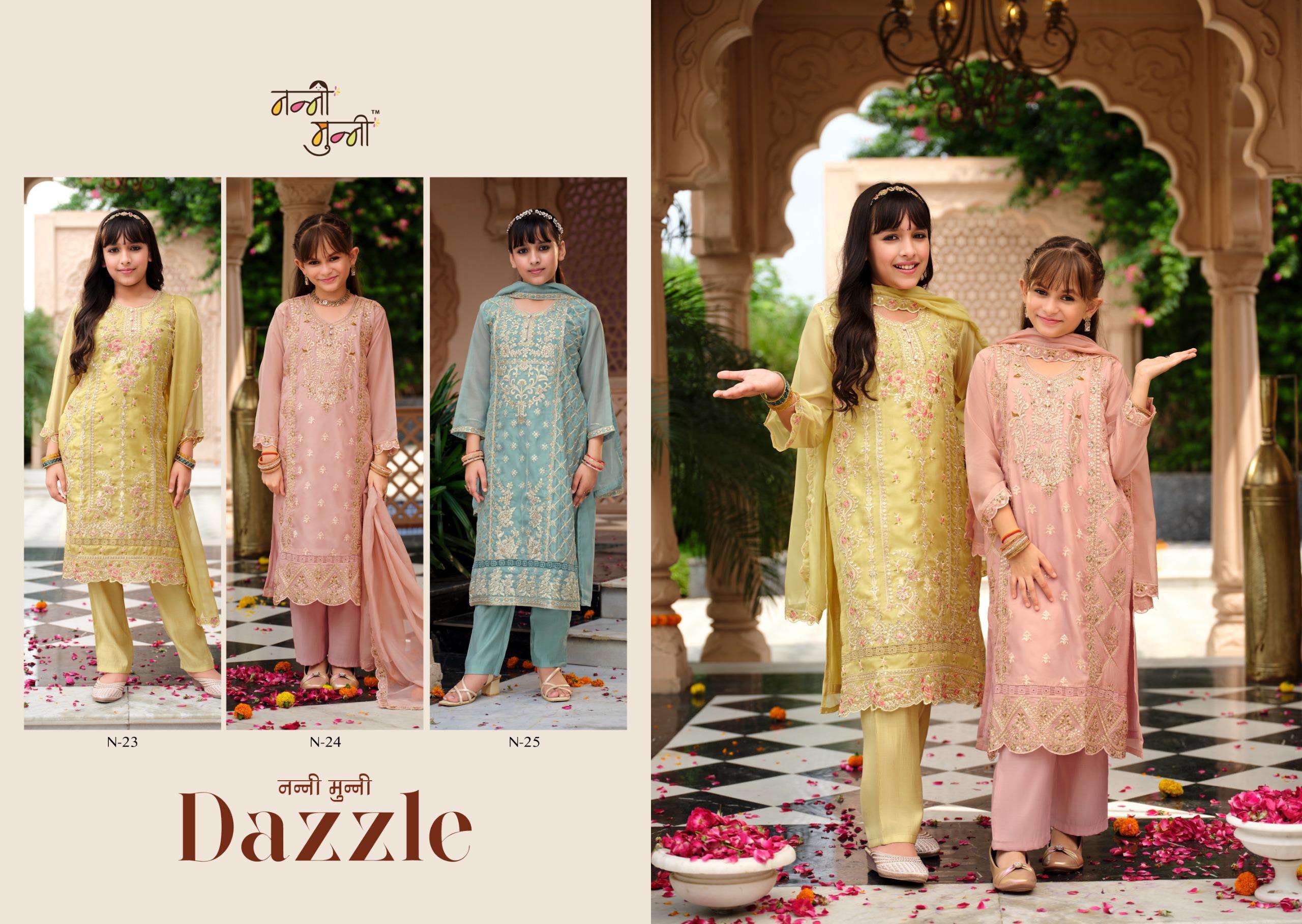NANNI MUNNI DAZZLE ORGANZA EMBROIDERY DESIGNER KIDS WEAR READY MADE SUIT