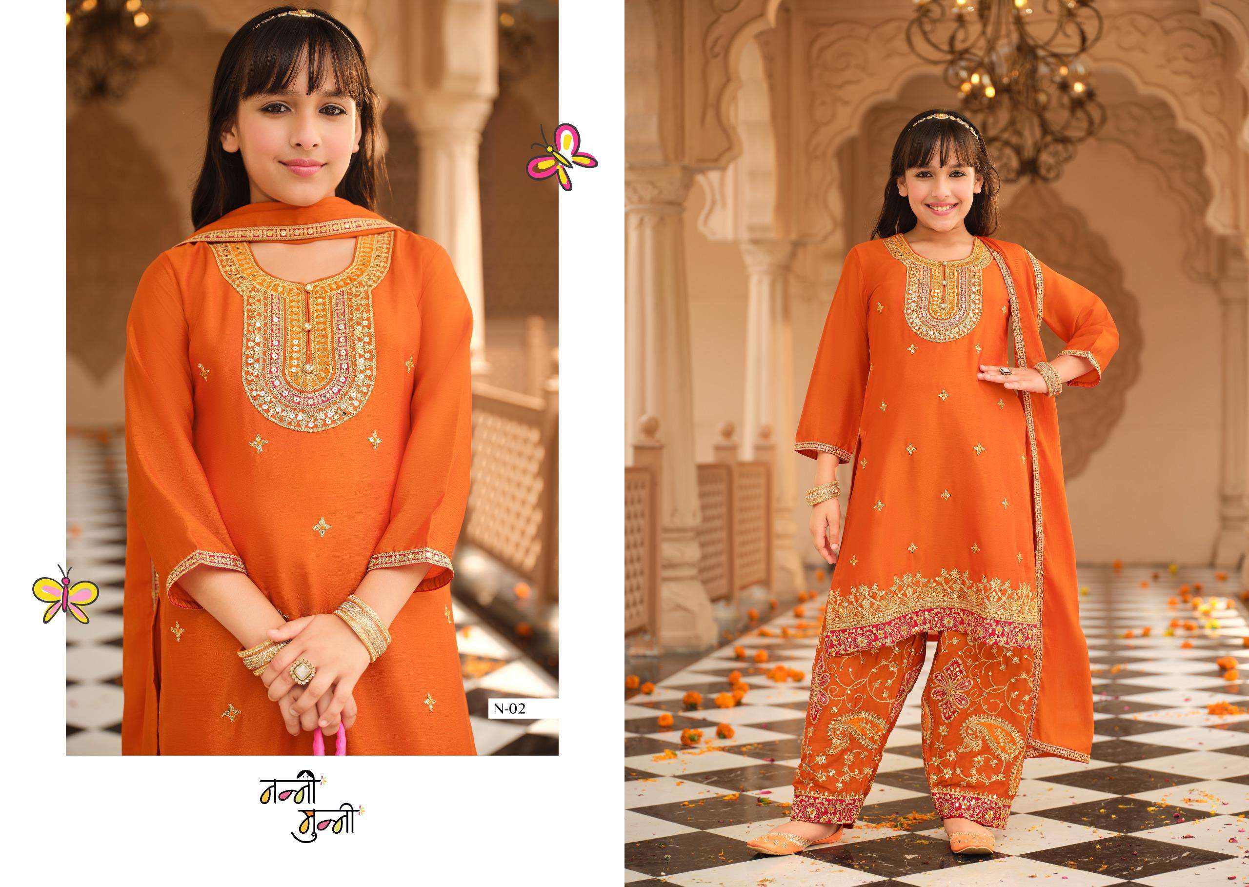 NANNI MUNNI DREAMY HEAVY EMBROIDERY DESIGNER WORK FESTIVE WEAR KIDS SUIT