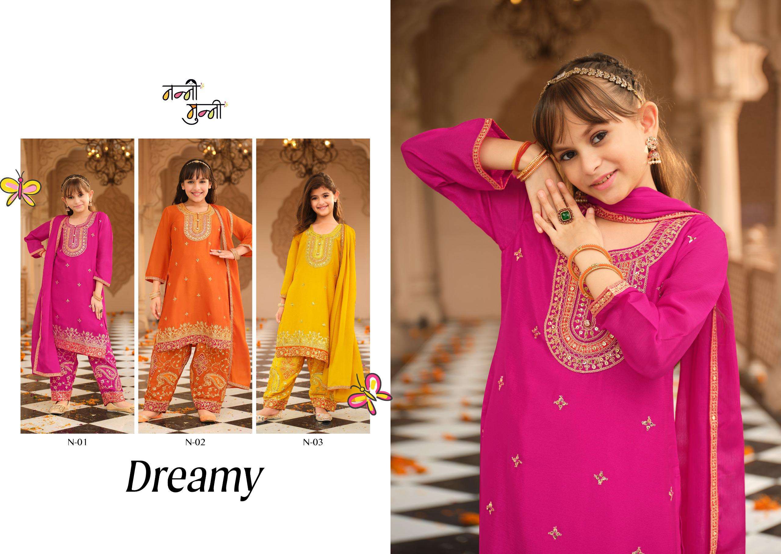 NANNI MUNNI DREAMY HEAVY EMBROIDERY DESIGNER WORK FESTIVE WEAR KIDS SUIT