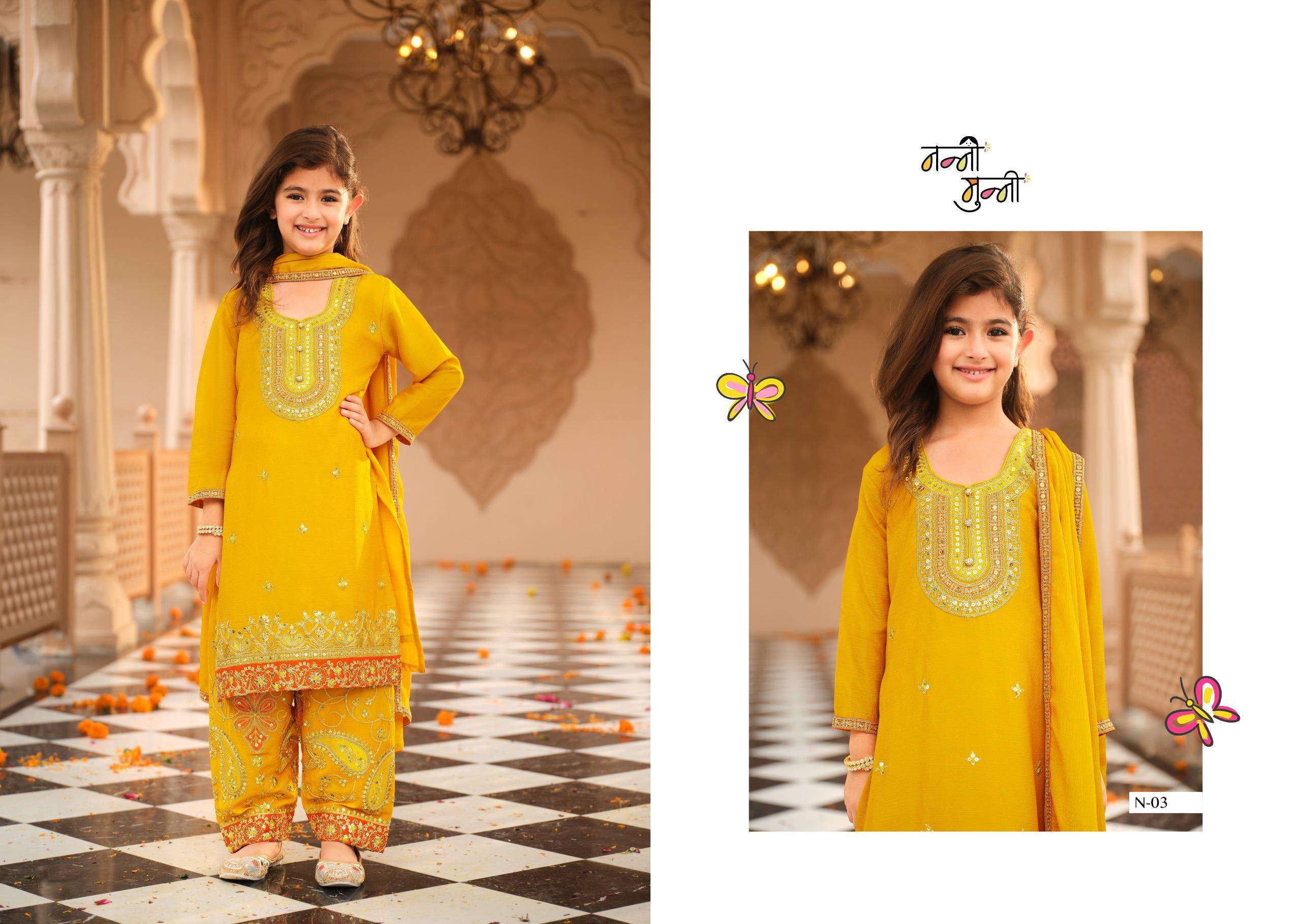 NANNI MUNNI DREAMY HEAVY EMBROIDERY DESIGNER WORK FESTIVE WEAR KIDS SUIT