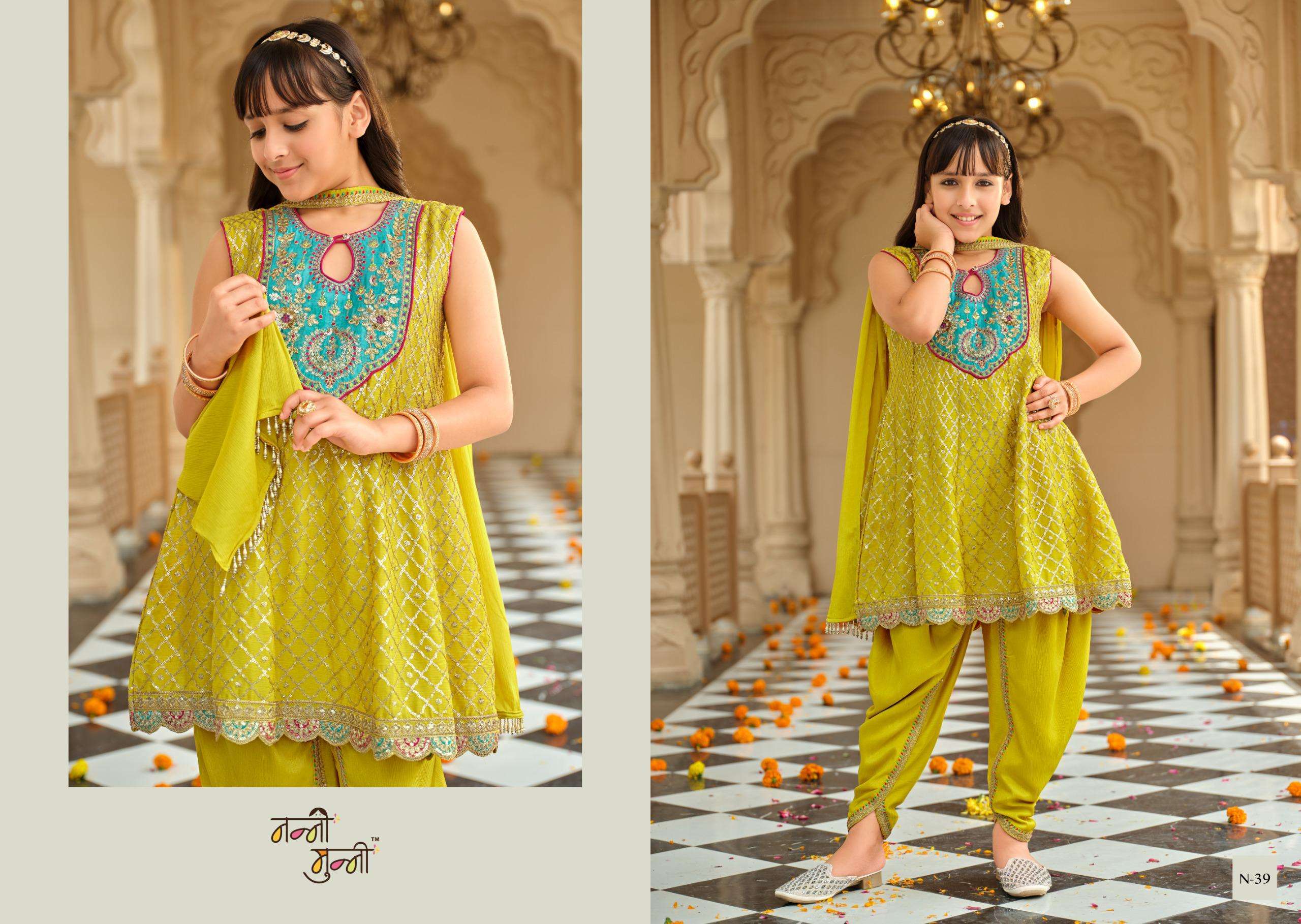 NANNI MUNNI ESHA HEAVY EMBROIDERY DESIGNER KIDS WEAR READY MADE SUIT