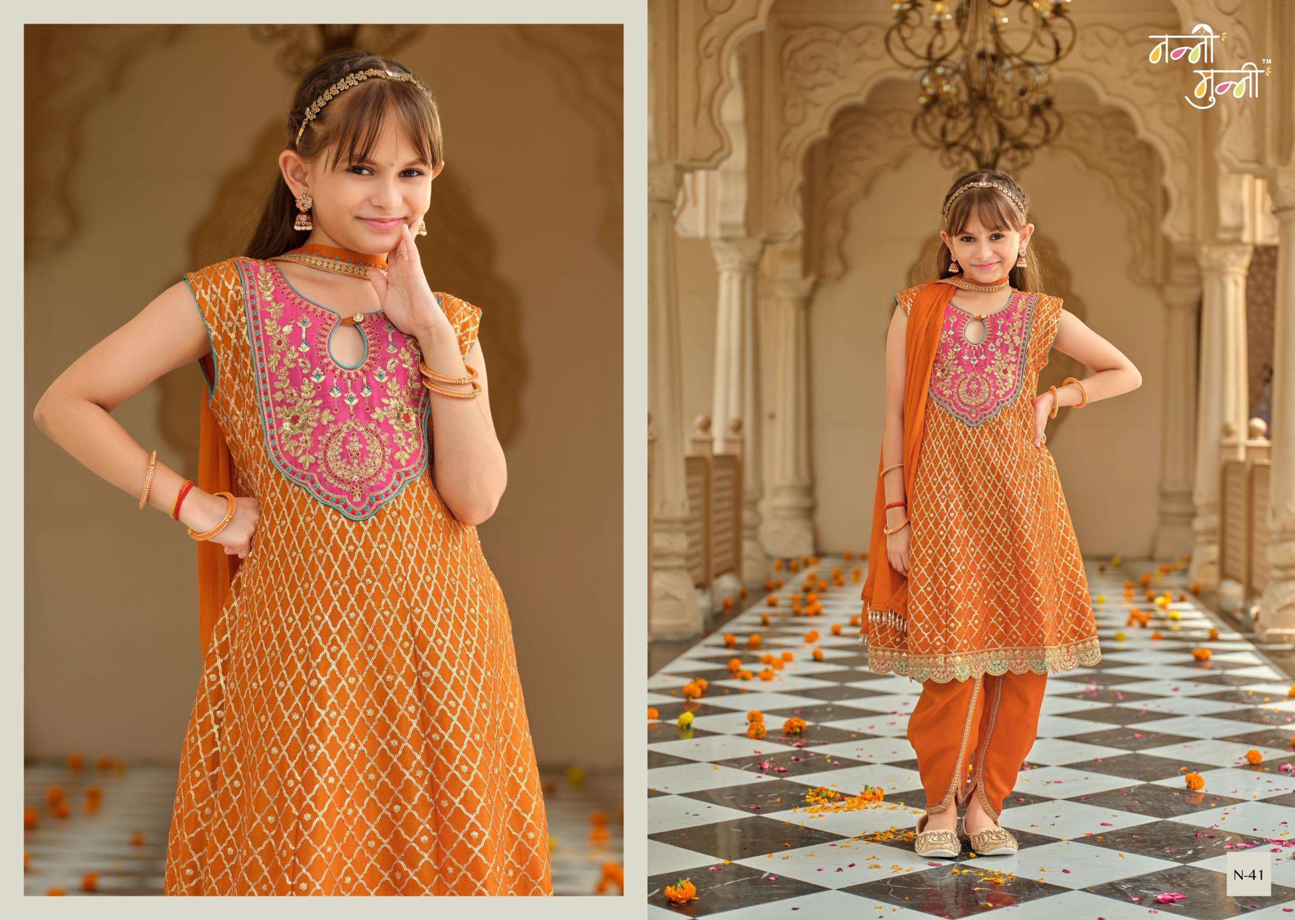 NANNI MUNNI ESHA HEAVY EMBROIDERY DESIGNER KIDS WEAR READY MADE SUIT