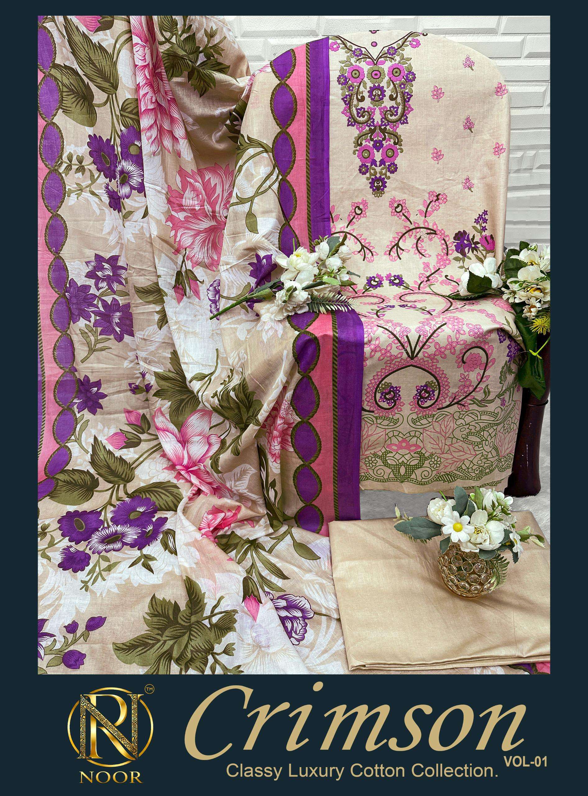 NOOR CRIMSON CLASSY LUXURY COTTON COLLECTION VOL 1 LAWN COTTON DIGITAL PRINTS SALWAR SUIT