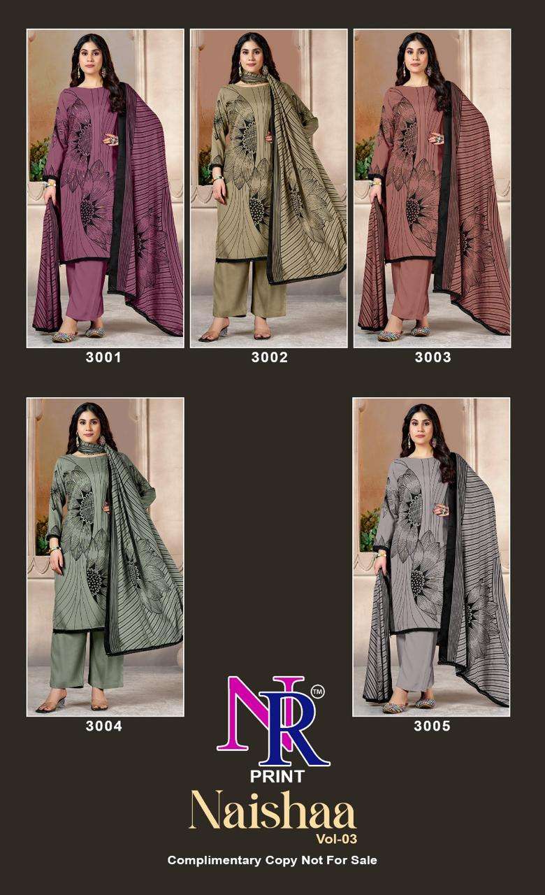 NR PRINT NAISHAA VOL 3 RAYON FOIL PRINT WITH FANCY LACE WORK SUIT