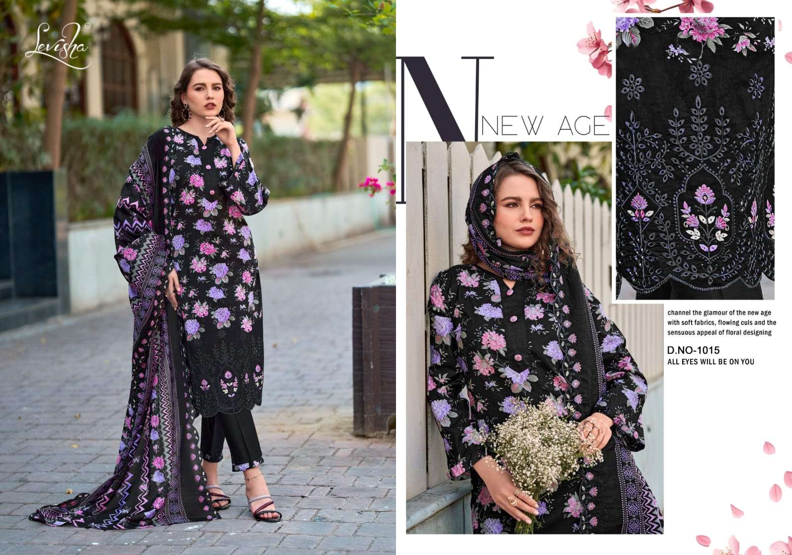 LEVISHA NAWAZISH LAWN COTTON DIGITAL PRINT WITH FANCY EMBROIDERY WORK SUIT