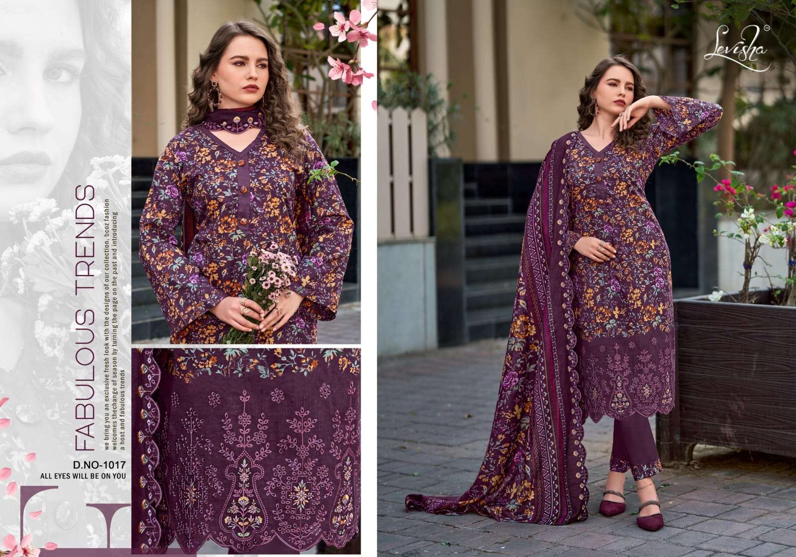 LEVISHA NAWAZISH LAWN COTTON DIGITAL PRINT WITH FANCY EMBROIDERY WORK SUIT