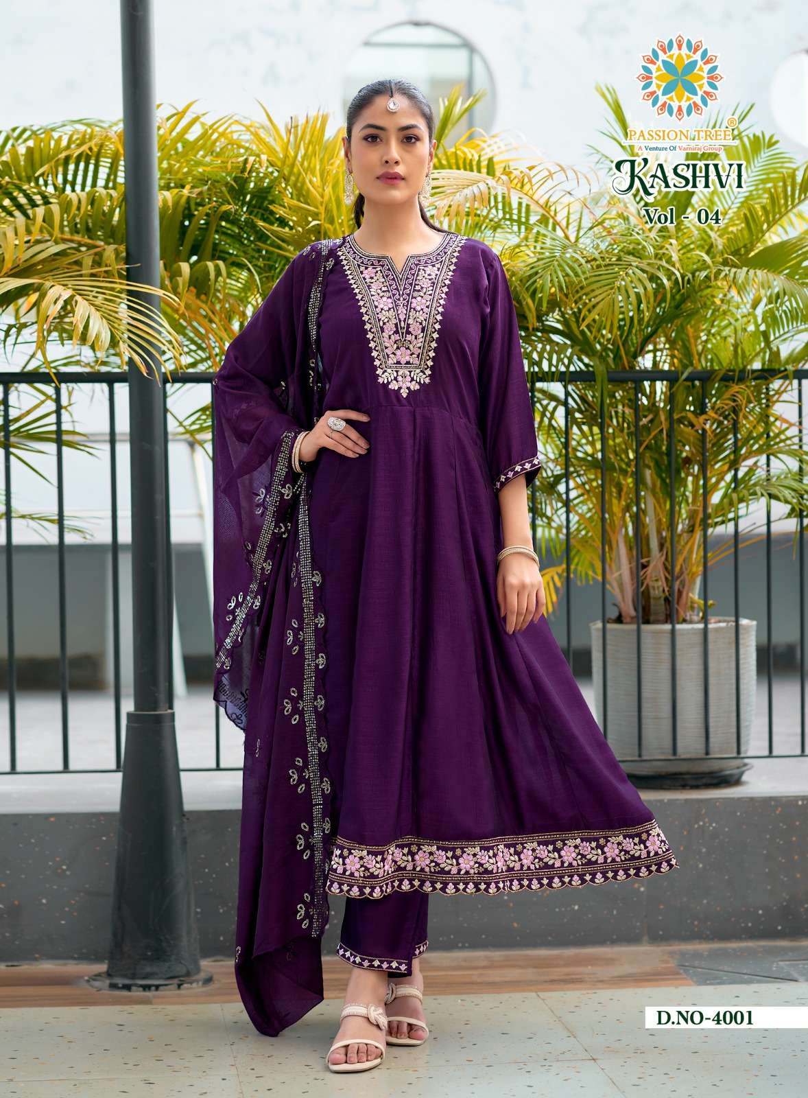 PASSION TREE KASHVI VOL 4 SILK DESIGNER FANCY ANARKALI STYLE LADIES KURTI WITH BOTTOM AND DUPATTA SET 