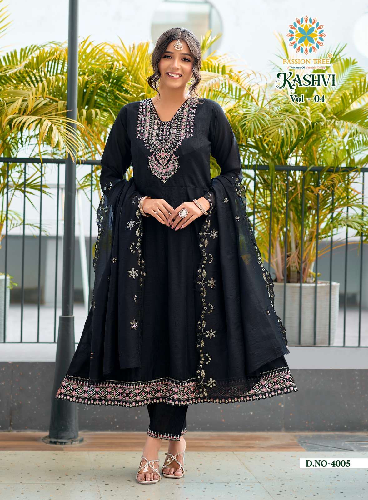 PASSION TREE KASHVI VOL 4 SILK DESIGNER FANCY ANARKALI STYLE LADIES KURTI WITH BOTTOM AND DUPATTA SET 