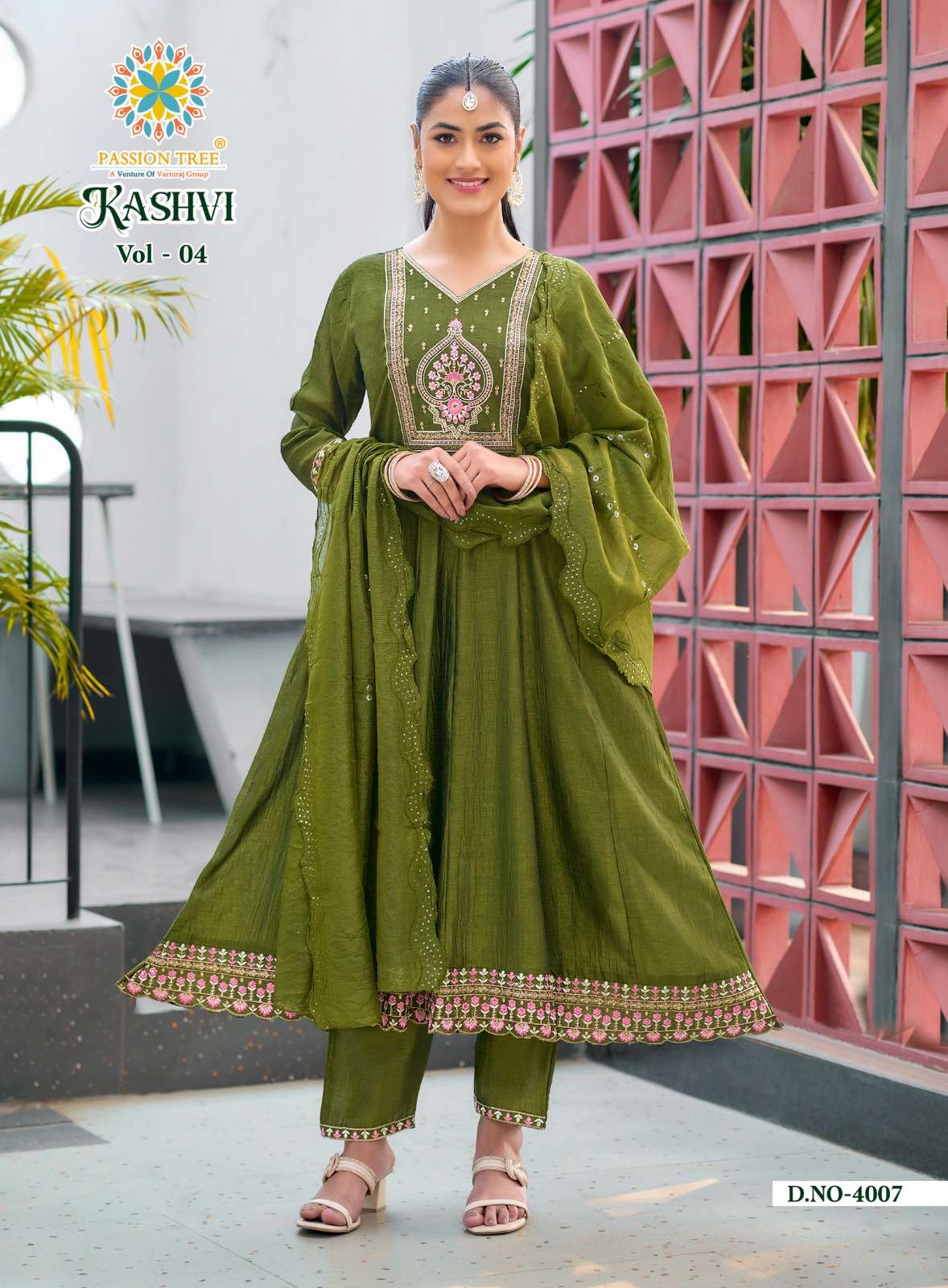 PASSION TREE KASHVI VOL 4 SILK DESIGNER FANCY ANARKALI STYLE LADIES KURTI WITH BOTTOM AND DUPATTA SET 