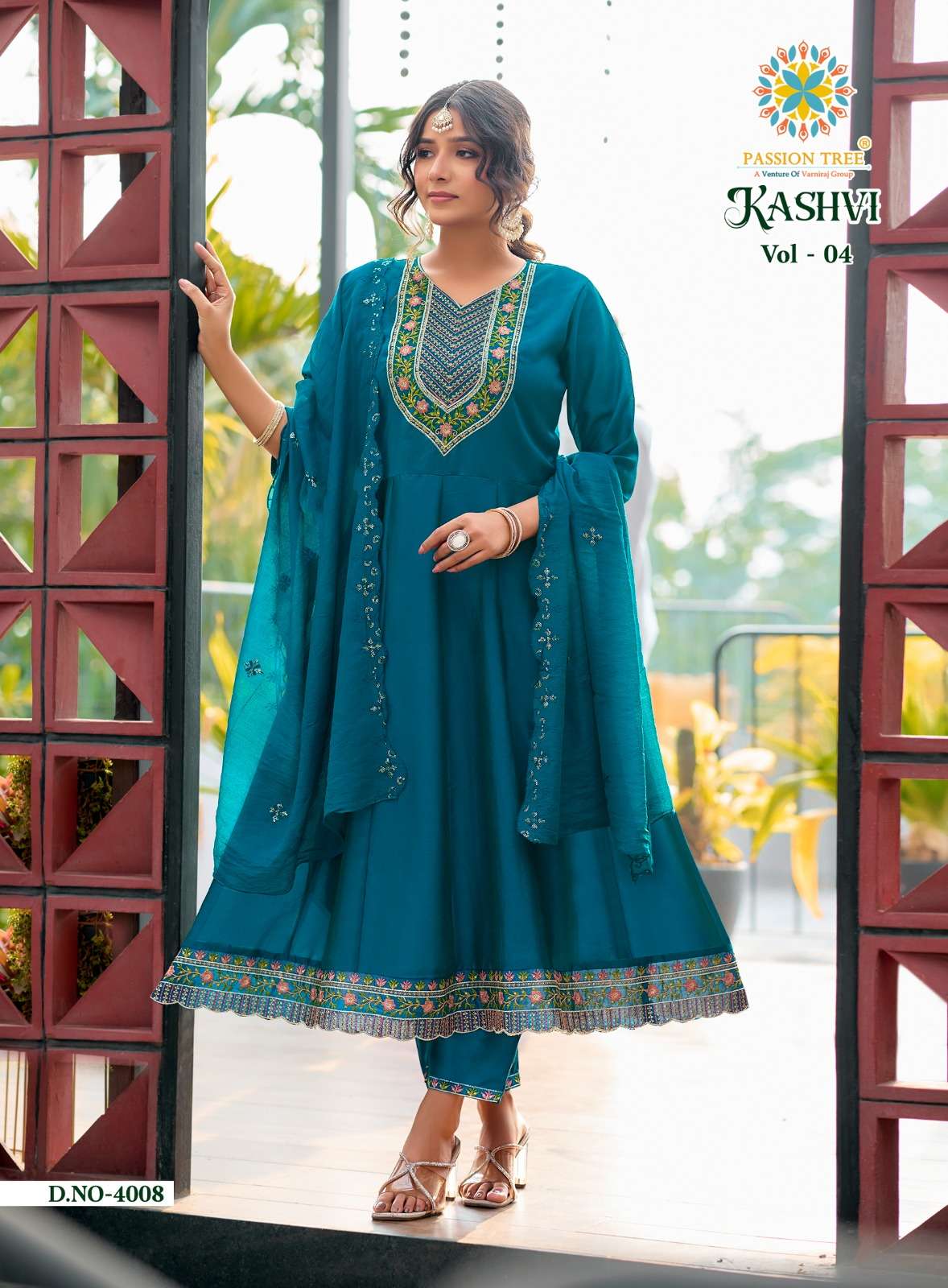 PASSION TREE KASHVI VOL 4 SILK DESIGNER FANCY ANARKALI STYLE LADIES KURTI WITH BOTTOM AND DUPATTA SET 
