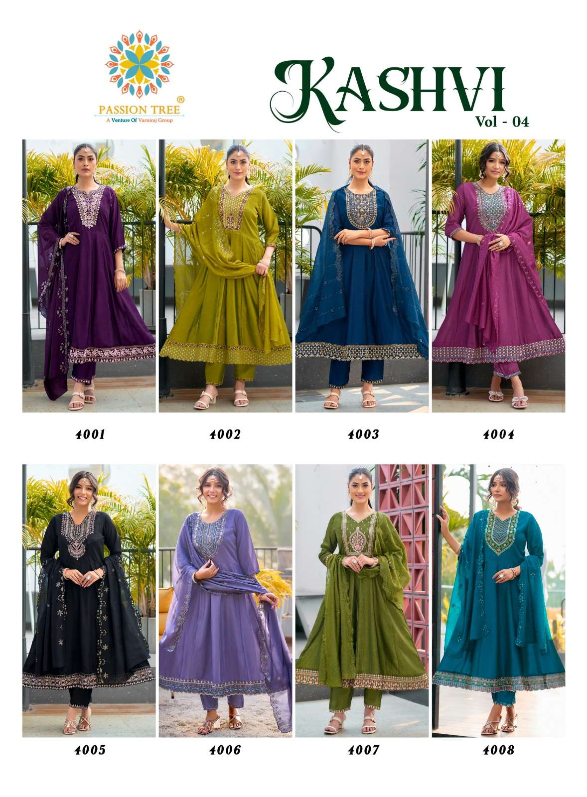 PASSION TREE KASHVI VOL 4 SILK DESIGNER FANCY ANARKALI STYLE LADIES KURTI WITH BOTTOM AND DUPATTA SET 