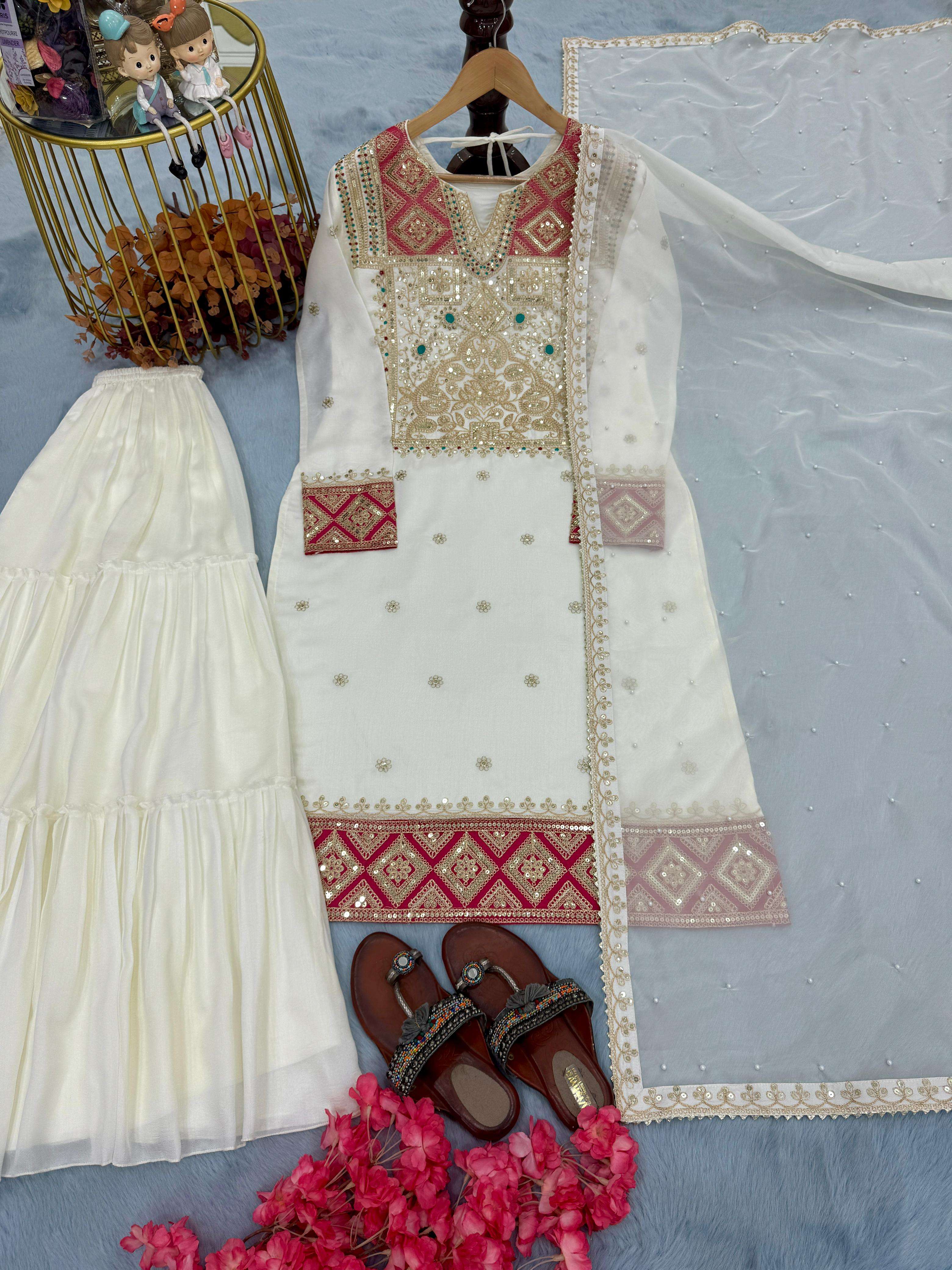 PD 1082 SILK EMBROIDERY DESIGNER LOOK PARTY WEAR LADIES SHARARA SUIT