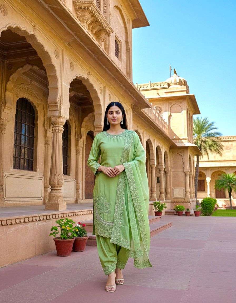 PD 1143 CREPE SILK FANCY PARTY WEAR LOOK TOP FARSHI PLAZZO AND DUPATTA 