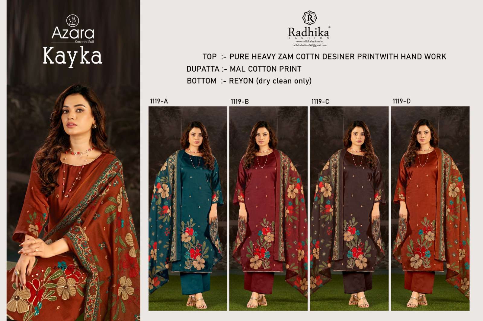 RADHIKA FASHION AZARA KAYKA JAM COTTON PRINT WITH WORK SUIT