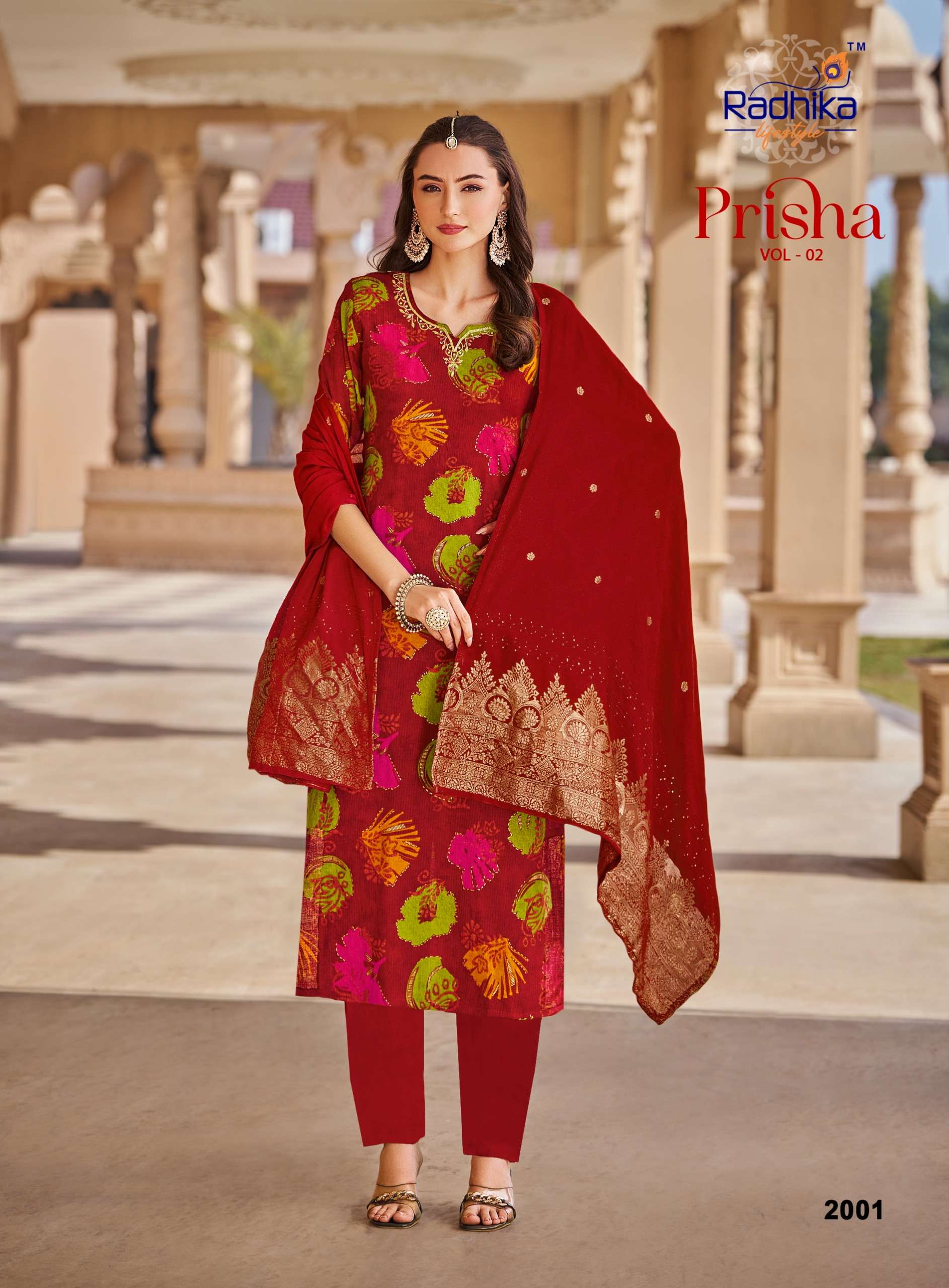 RADHIKA FASHION PRISHA VOL 2 FANCY PRINT WITH FANCY WORK LADIES 3PIECE SET