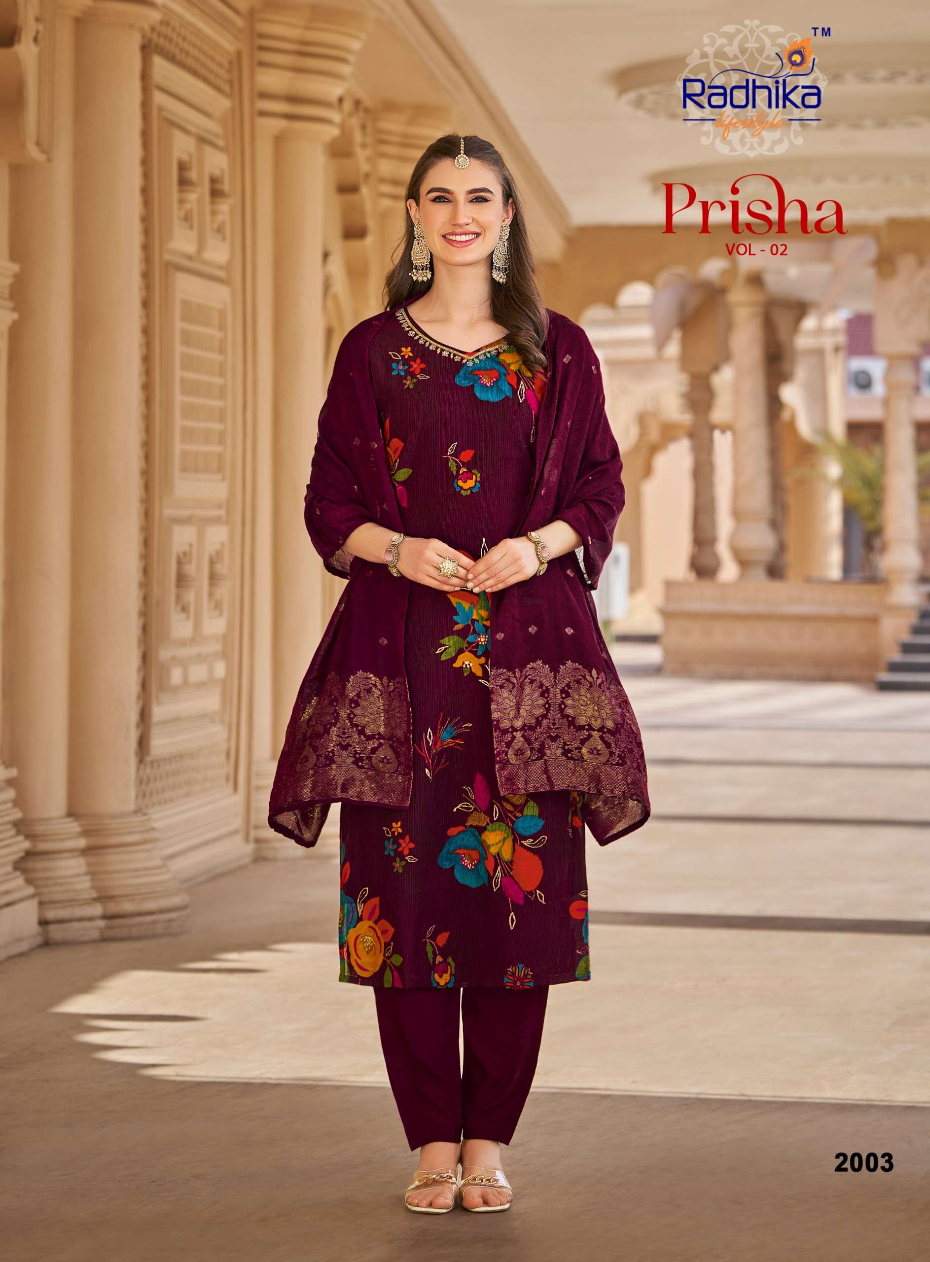 RADHIKA FASHION PRISHA VOL 2 FANCY PRINT WITH FANCY WORK LADIES 3PIECE SET