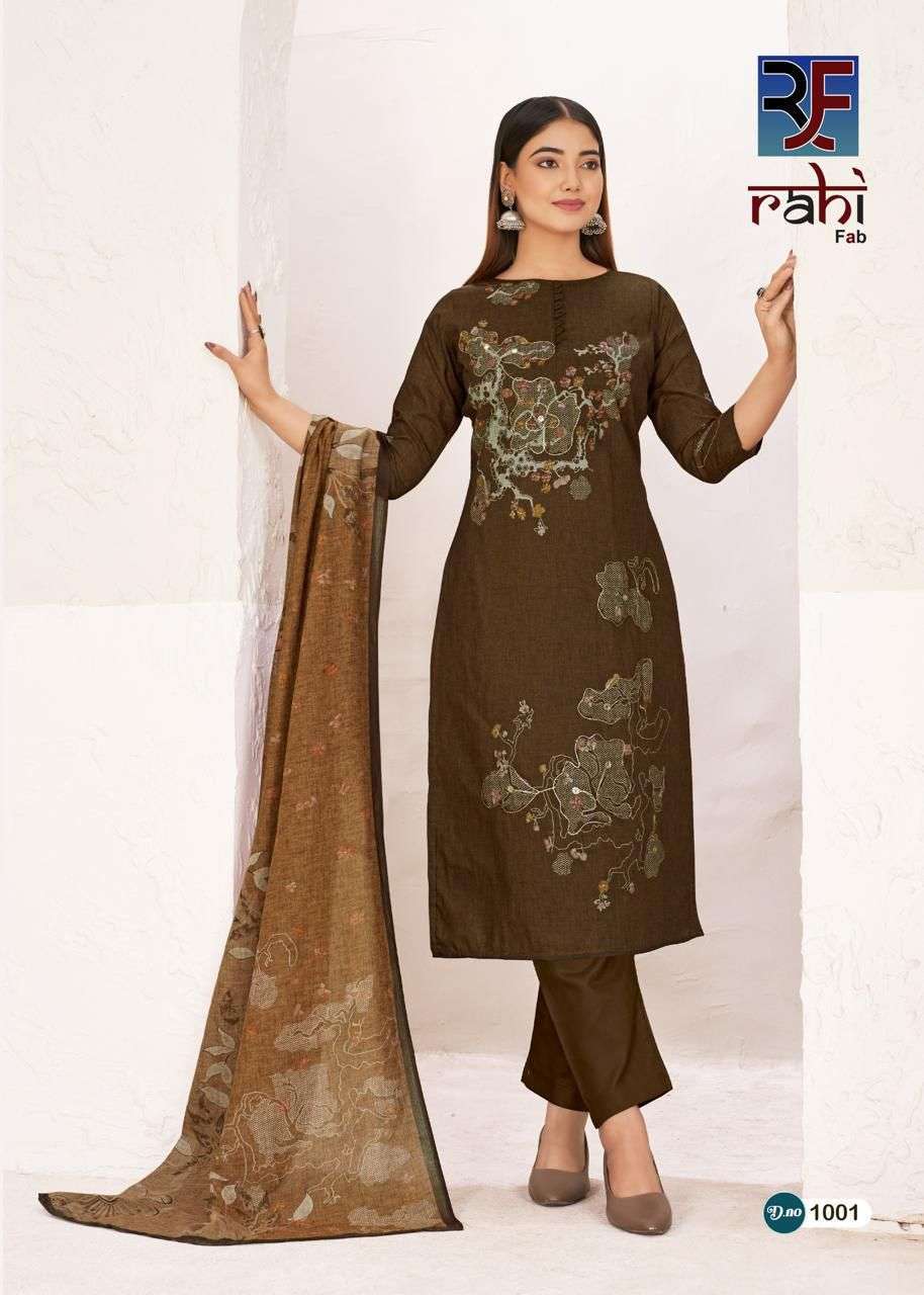 RAHI FAB RISING GOLD VOL 1 COTTON PRINTED WITH FANCY WORK SUIT